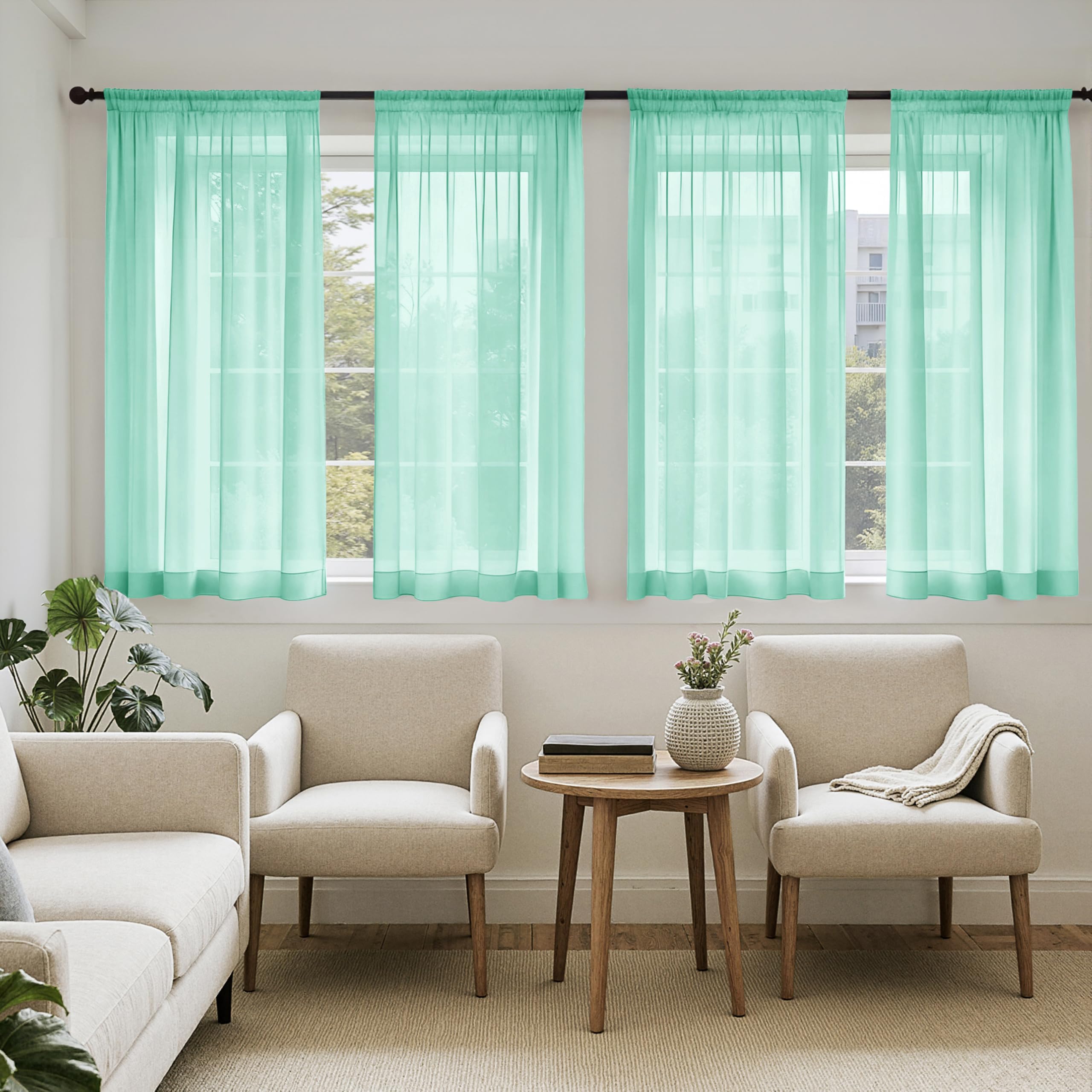 MIULEE White Sheer Curtains 105 Inches Long, 4 Panels Set, Light Filtering Voile Rod Pocket Drapes, Airy Soft Fabric Window Treatments for Living Room and Bedroom, 42 x 105 Inches