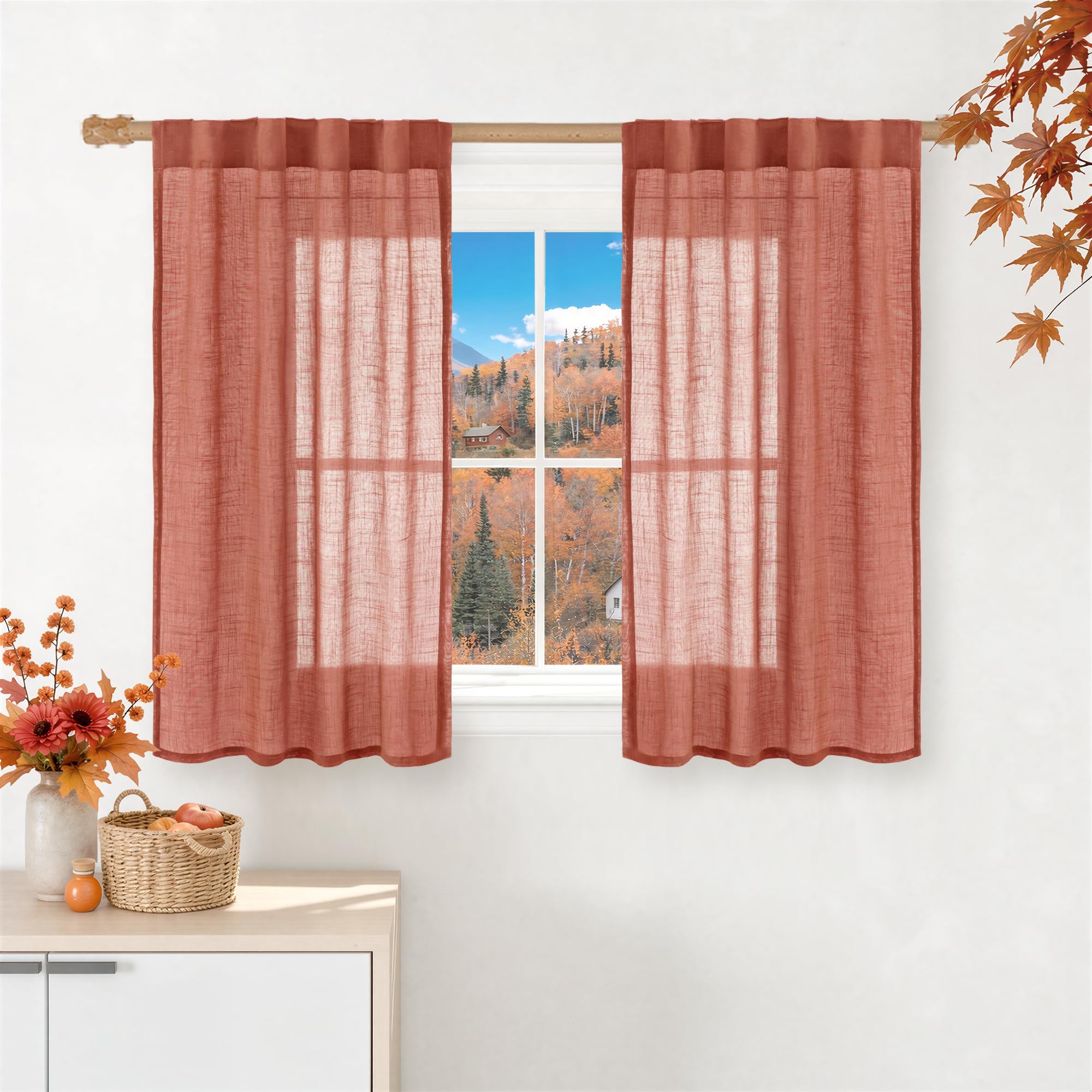 LAMIT Natural Linen Sheer Curtains 90 Inches Long 2 Panels, Long Light Filtering Window Treatments Back Tab and Rod Pocket Farmhouse Boho Panels for Living Room/Bedroom/Dining Room, 52 x 90 Inch
