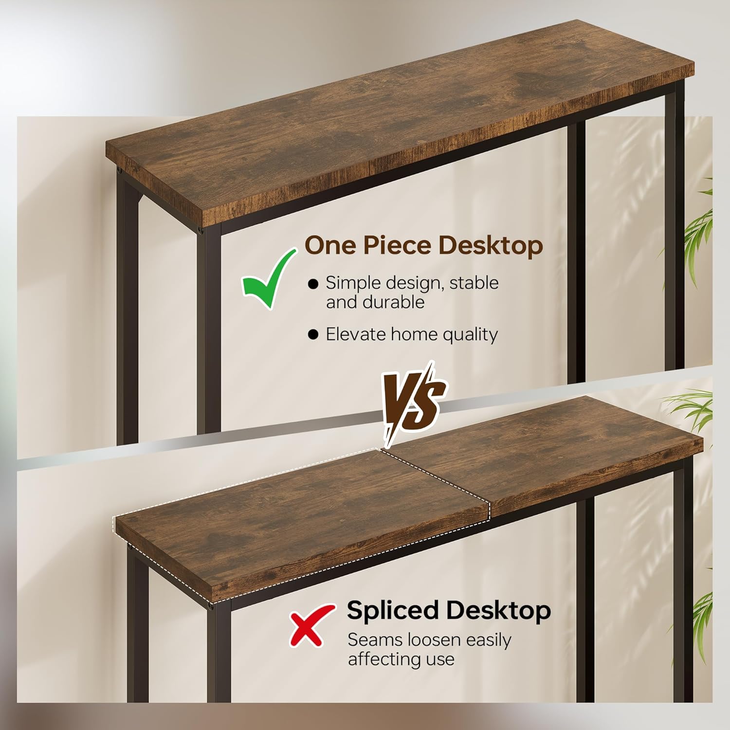 Narrow Entryway Console Table & Sofa Side Table - Industrial Hallway Table for Small Spaces, Behind Couch Table, Multi-Functional Living Room Bedroom Office,Brown, 29.5" x 9.4" x 29.5"