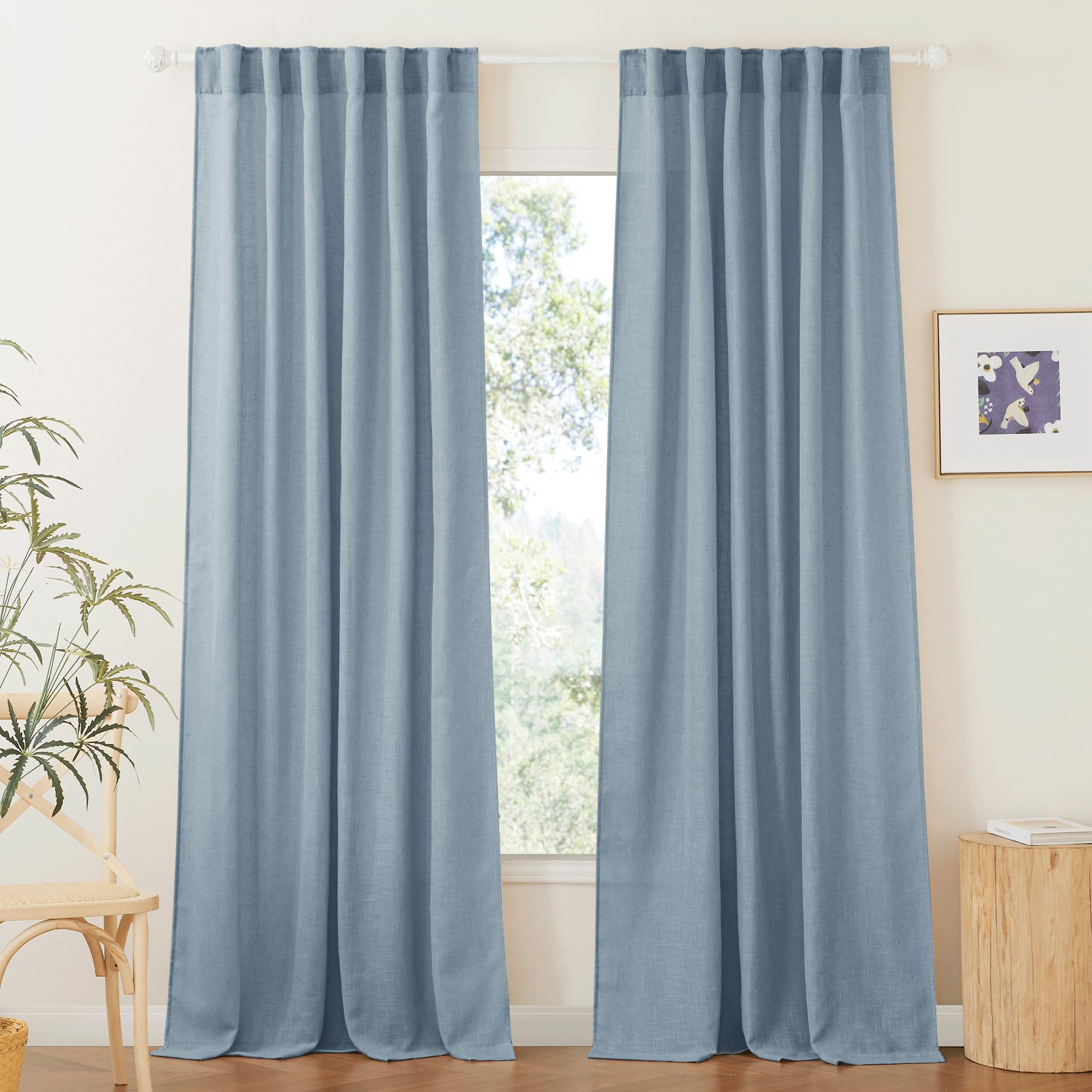 RYB HOME Semi Sheer Curtains 102 inches Long, Back Tab Light Filtration Half Privacy Window Curtains & Drapes for Bedroom Living Room, Linen, W 52 x L 102 inches, 2 Panels Set