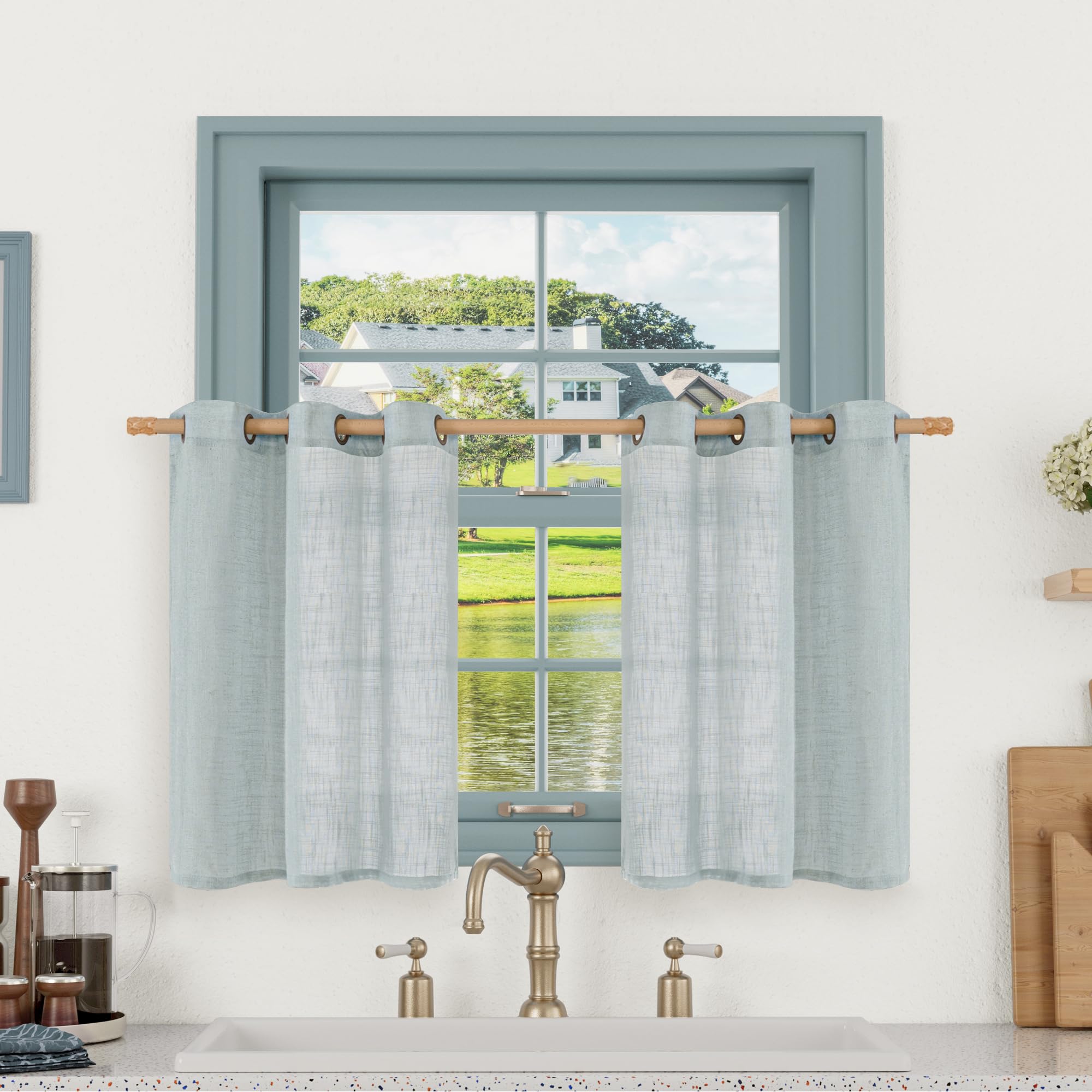 LAMIT Natural Cream Ivory Long Linen Curtains for Living Room, 108 inches Long Bronze Grommet Light Filtering Window Textured Neutral Sheer Drapes for Bedroom Farmhouse, 2 Panels, 52 x 108 Inch