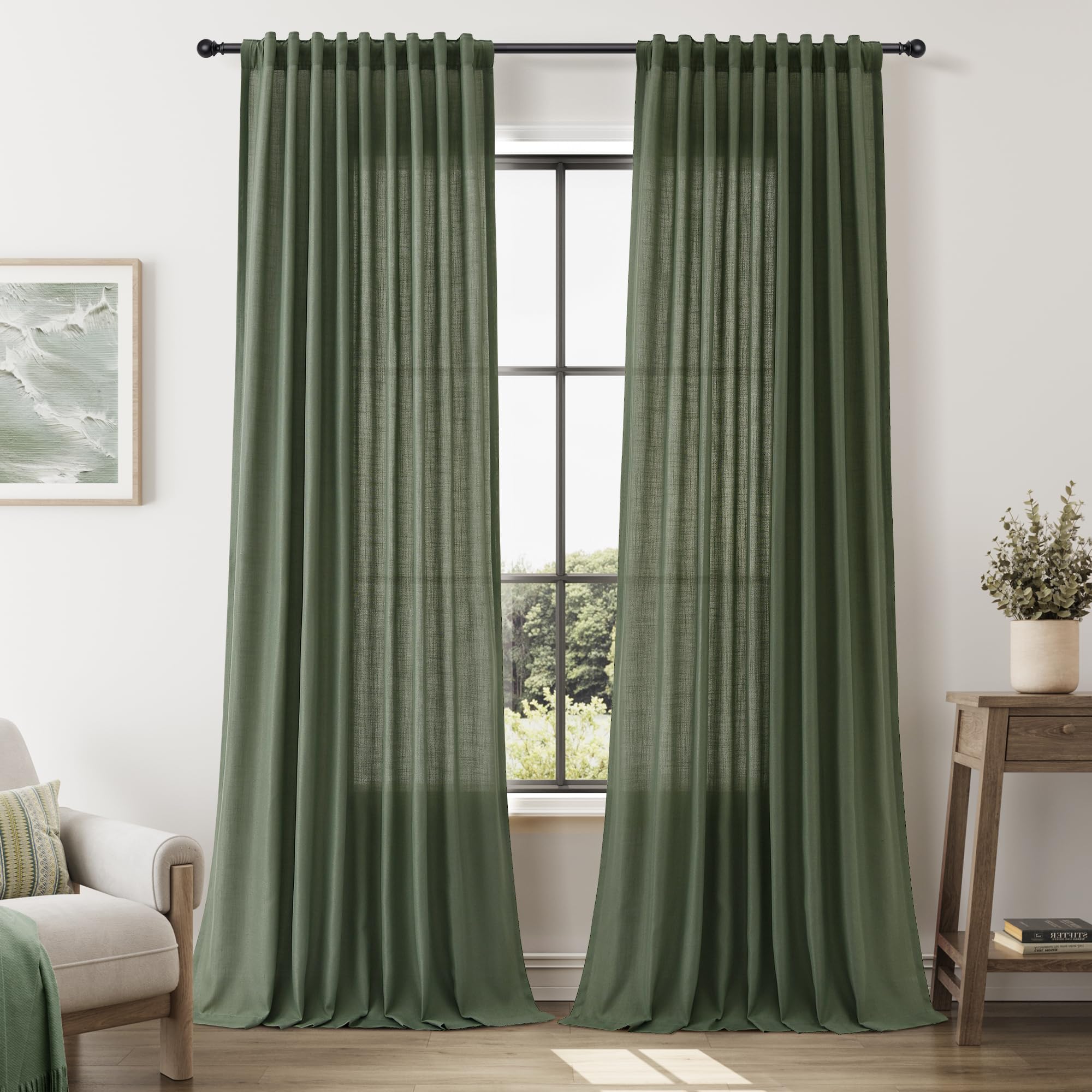 Nanspring Linen Curtains 80 Inches Long for Living Room Semi Sheer Light Filtering Curtain Back Tab Neutral Boho Modern Farmhouse Window Drapes for Bedroom 52x80 2 Panels Cream Ivory Beige Natural
