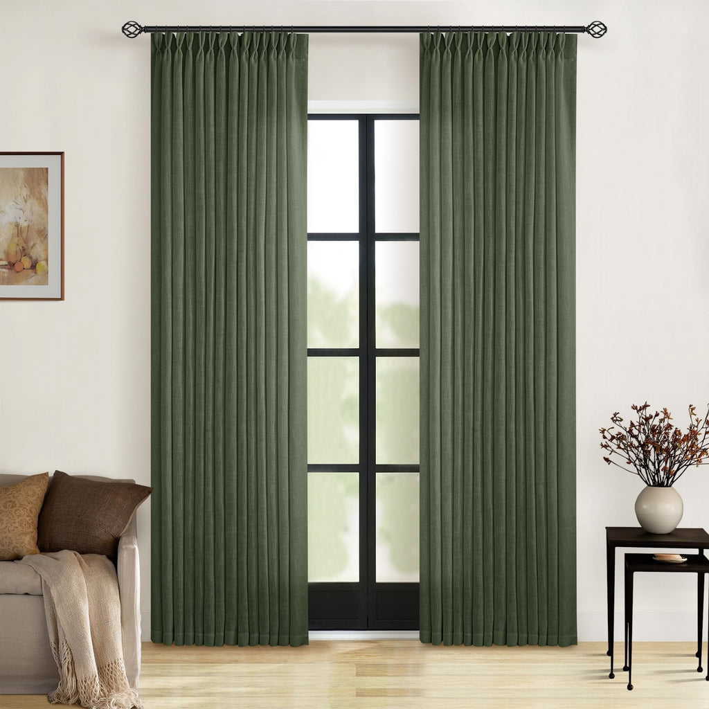Natural Pinch Pleated Linen Curtains 84 Inch Length 2 Panels for Living Room Bedroom Textured Cream Ivory Birch Semi Sheer Boho Neutral Back Tab Pinch Pleat Hooks Rings Window Curtain 84 Inches Long