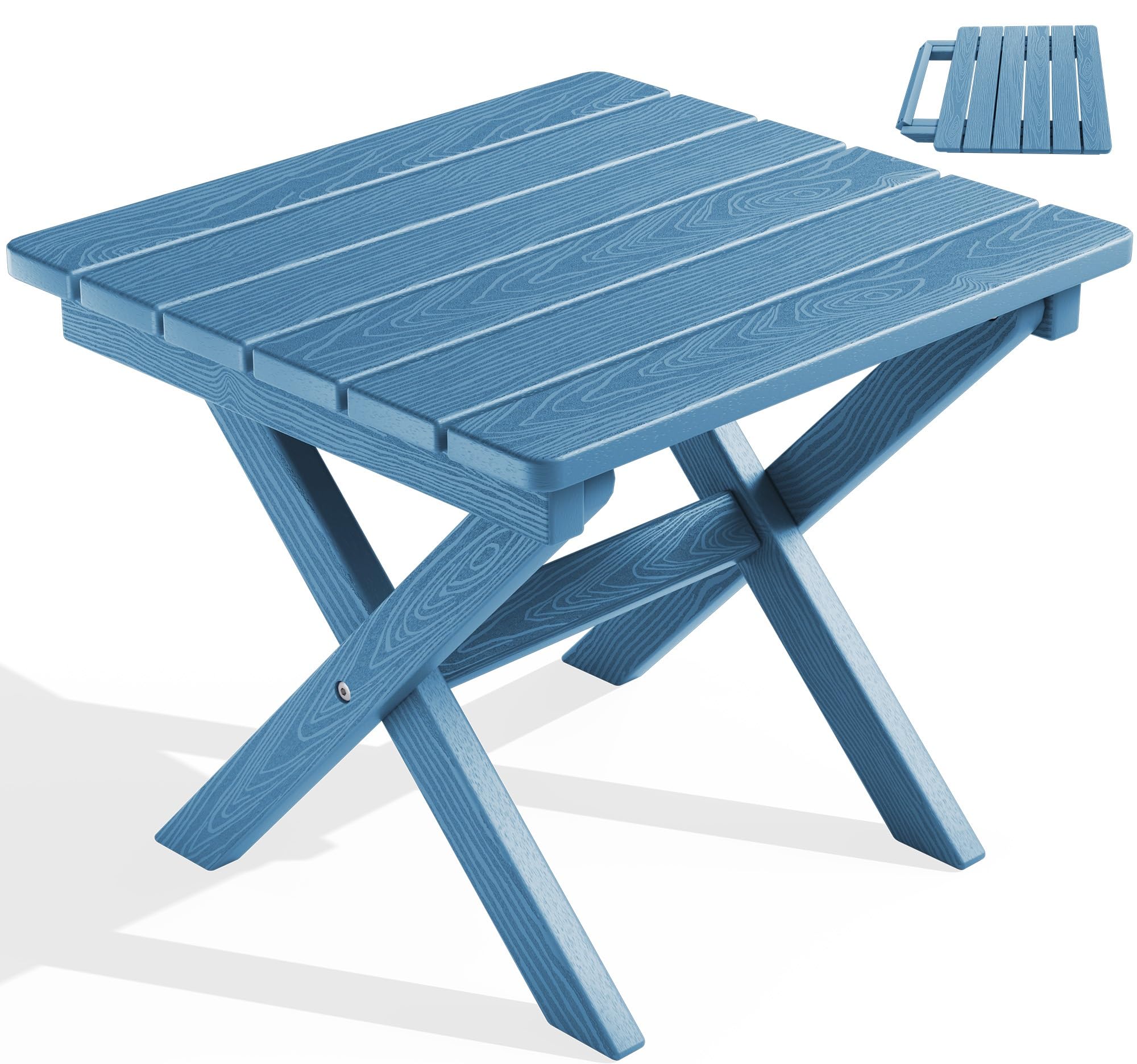 SERWALL Folding Adirondack Side Table, Portable Small Outdoor Table, Weather Resistant Outdoor End Table for Camping and Garden, Navy