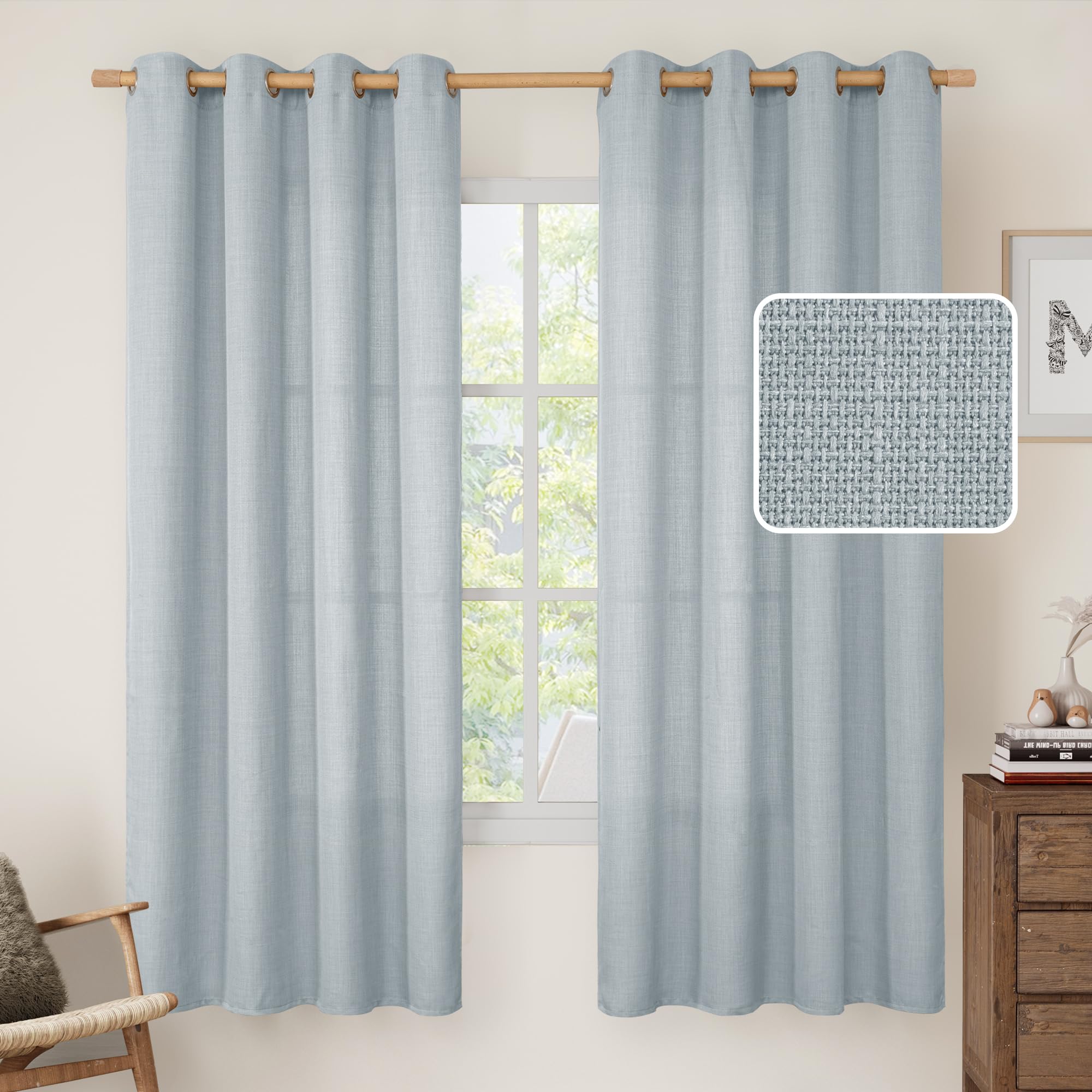 LAMIT Natural Cream Ivory Long Linen Curtains for Living Room, 108 inches Long Bronze Grommet Light Filtering Window Textured Neutral Sheer Drapes for Bedroom Farmhouse, 2 Panels, 52 x 108 Inch