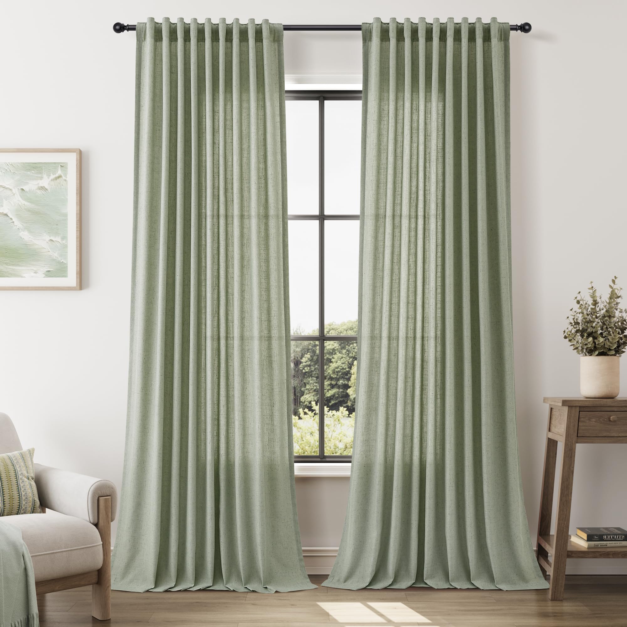 Nanspring Linen Curtains 80 Inches Long for Living Room Semi Sheer Light Filtering Curtain Back Tab Neutral Boho Modern Farmhouse Window Drapes for Bedroom 52x80 2 Panels Cream Ivory Beige Natural