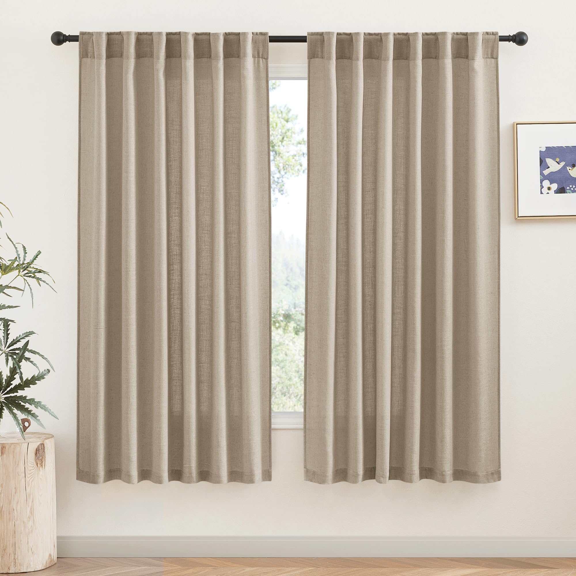 RYB HOME Semi Sheer Curtains 102 inches Long, Back Tab Light Filtration Half Privacy Window Curtains & Drapes for Bedroom Living Room, Linen, W 52 x L 102 inches, 2 Panels Set
