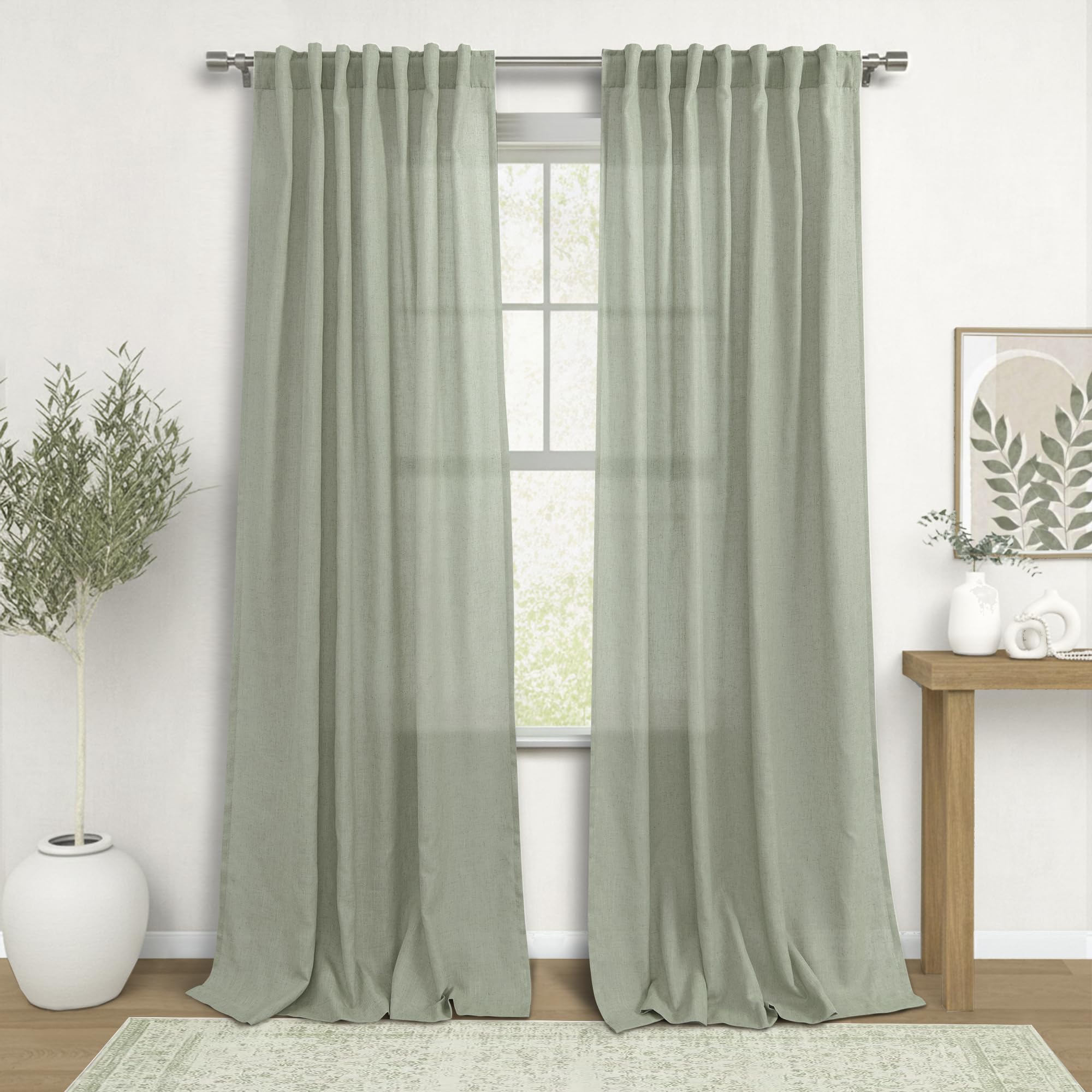 KOUFALL 92 Inch Curtains for Living Room 2 Panels Set,Light Filtering Farmhouse Boho Linen Semi Sheer Curtain Drapes 92 Inches Long for Bedroom,Cream Ivory