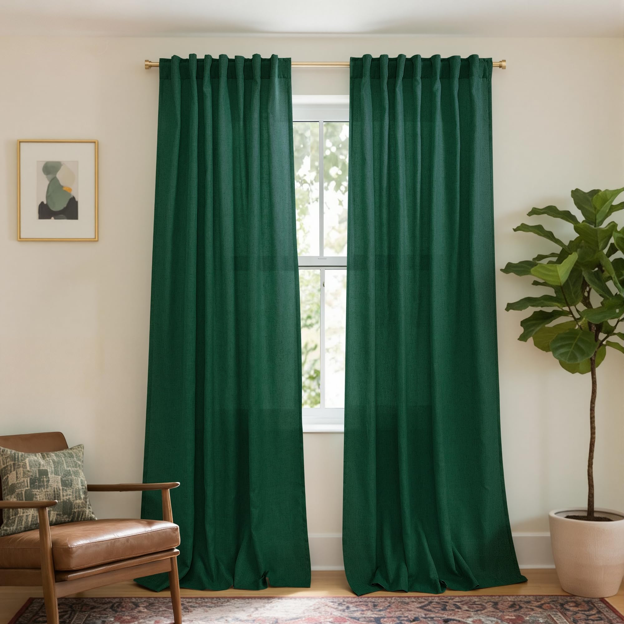 KOUFALL 92 Inch Curtains for Living Room 2 Panels Set,Light Filtering Farmhouse Boho Linen Semi Sheer Curtain Drapes 92 Inches Long for Bedroom,Cream Ivory