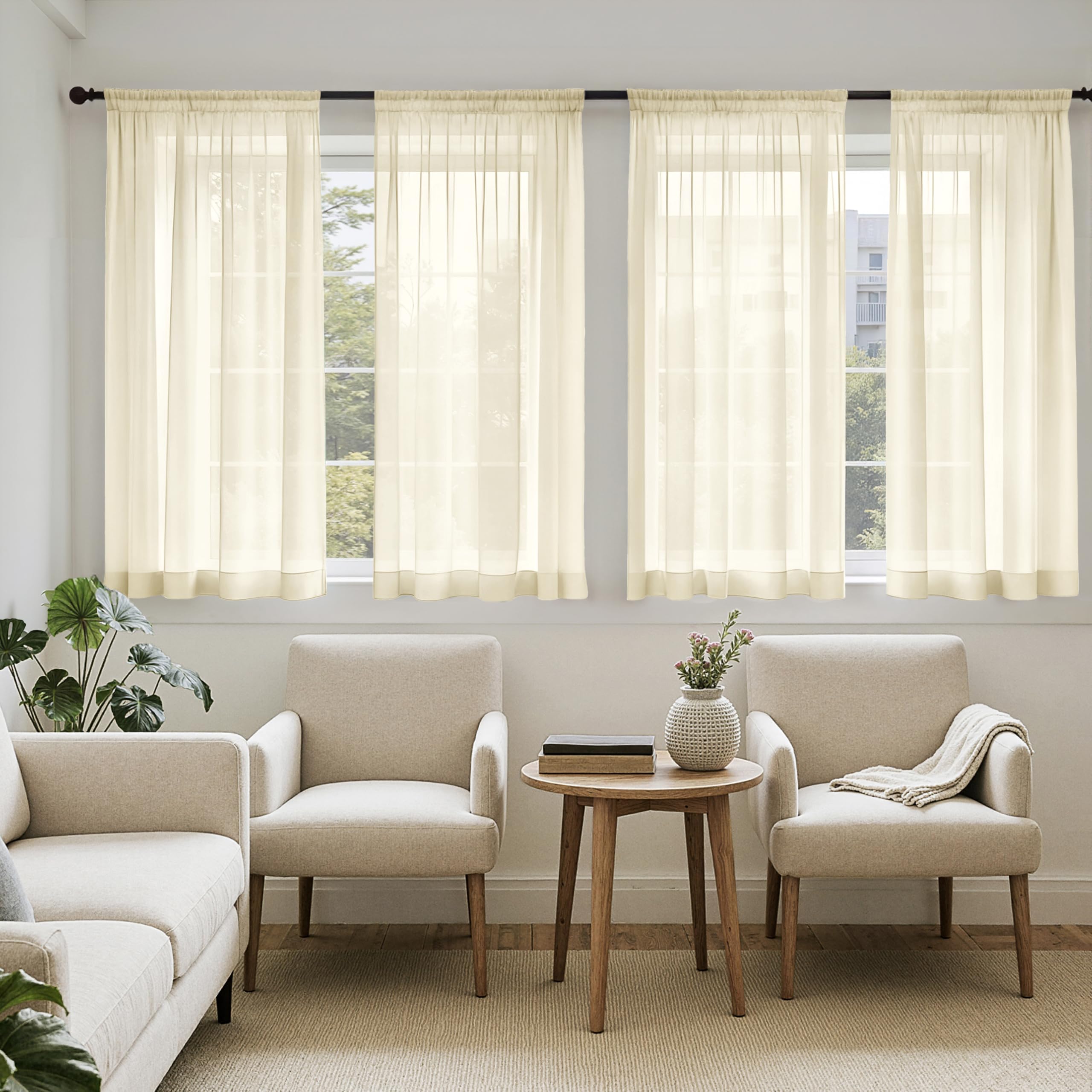 MIULEE White Sheer Curtains 105 Inches Long, 4 Panels Set, Light Filtering Voile Rod Pocket Drapes, Airy Soft Fabric Window Treatments for Living Room and Bedroom, 42 x 105 Inches