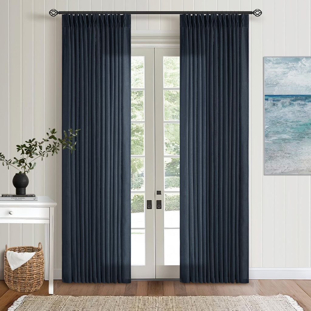 Natural Pinch Pleated Linen Curtains 84 Inch Length 2 Panels for Living Room Bedroom Textured Cream Ivory Birch Semi Sheer Boho Neutral Back Tab Pinch Pleat Hooks Rings Window Curtain 84 Inches Long