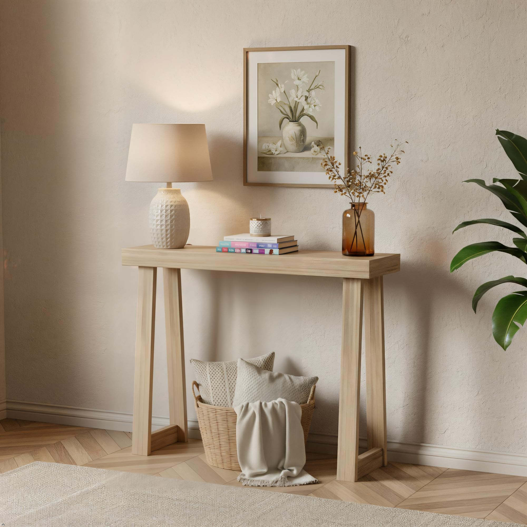Plank+Beam Solid Wood Console Table, 46 Inch, Sofa Table, Narrow Entryway Table for Hallway, Behind The Couch, Living Room, Foyer, Easy Assembly, Black