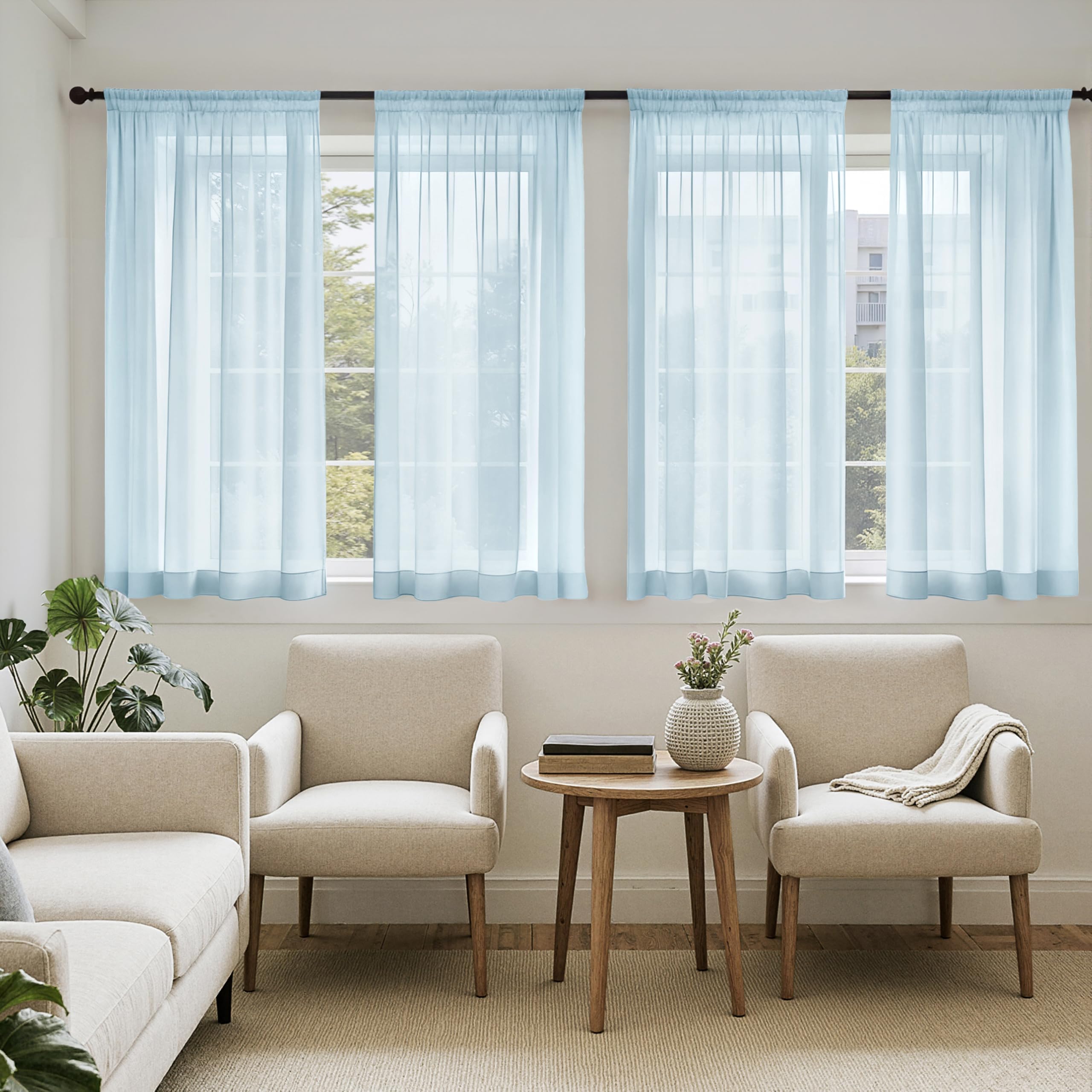 MIULEE White Sheer Curtains 105 Inches Long, 4 Panels Set, Light Filtering Voile Rod Pocket Drapes, Airy Soft Fabric Window Treatments for Living Room and Bedroom, 42 x 105 Inches