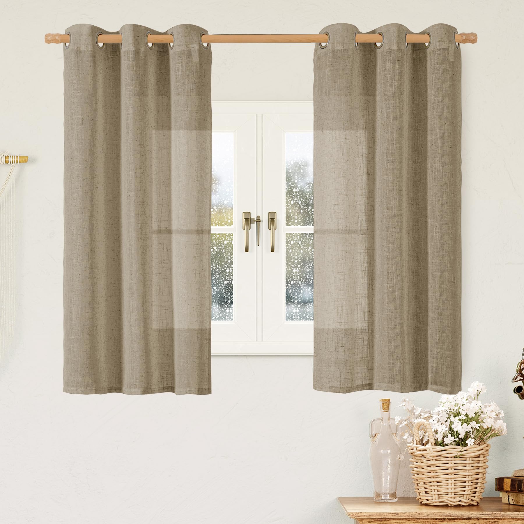 LAMIT Natural Cream Ivory Long Linen Curtains for Living Room, 108 inches Long Bronze Grommet Light Filtering Window Textured Neutral Sheer Drapes for Bedroom Farmhouse, 2 Panels, 52 x 108 Inch