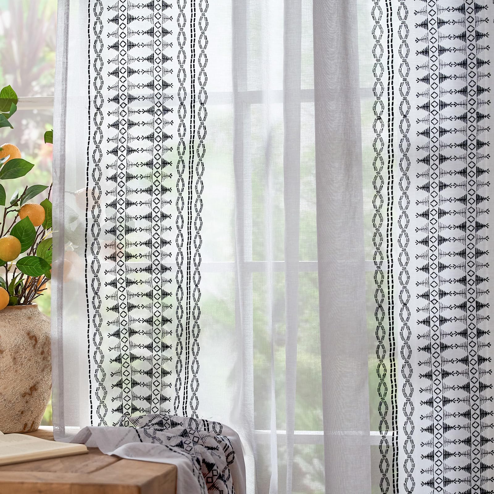 jinchan Sheer Curtains for Bedroom 84 Inch Length Leaf Embroidered Semi Sheers for Living Room Botanical Embroidery Voile Transparent Grommet Window Treatments Taupe 2 Panels