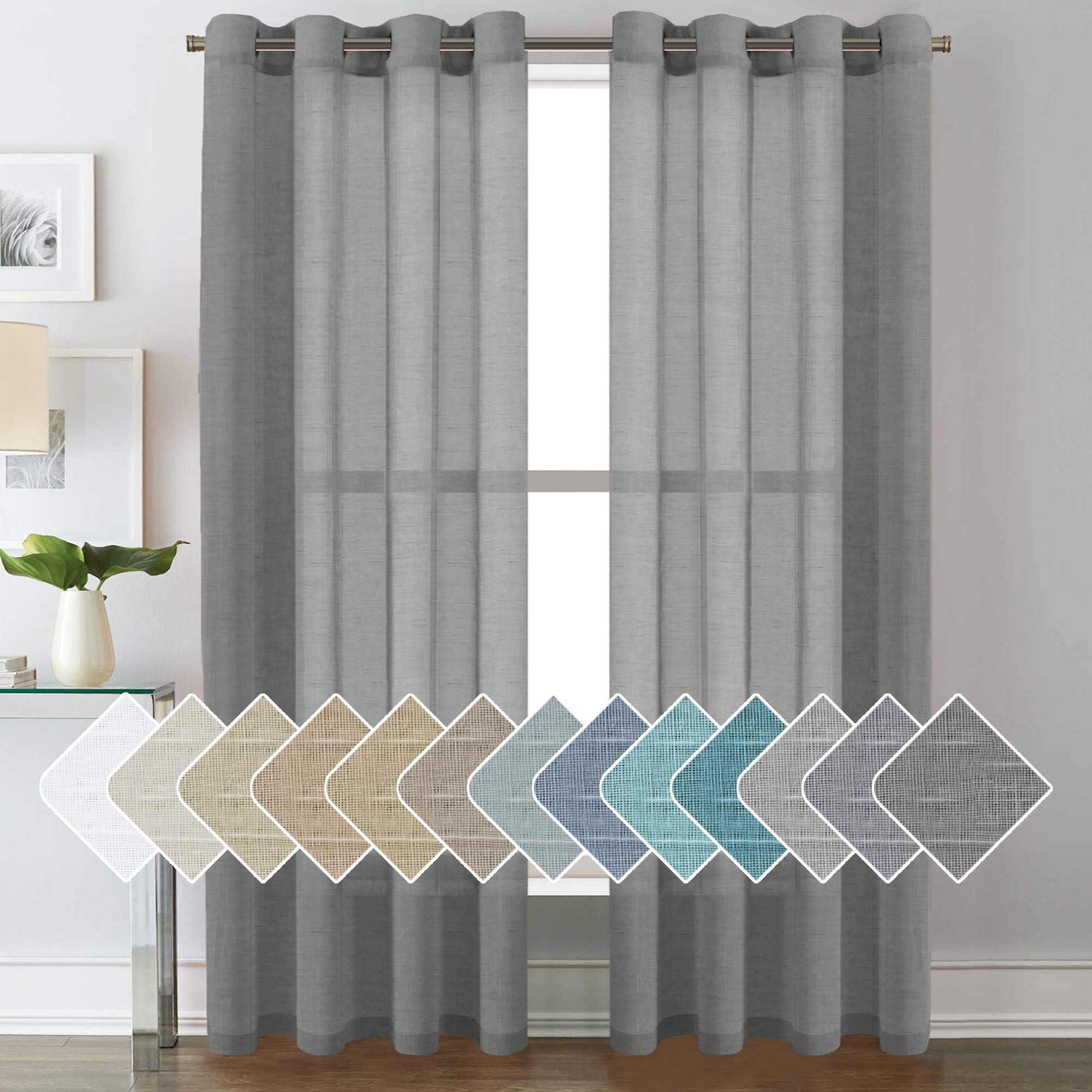 H.VERSAILTEX Linen Curtains Natural Linen Semi-Sheer Curtains 2 Panels Nickel Grommet Privacy Added Premium Soft Rich Material Drapes for Bedroom/Livingroom - 52x108 - Inch - Linen