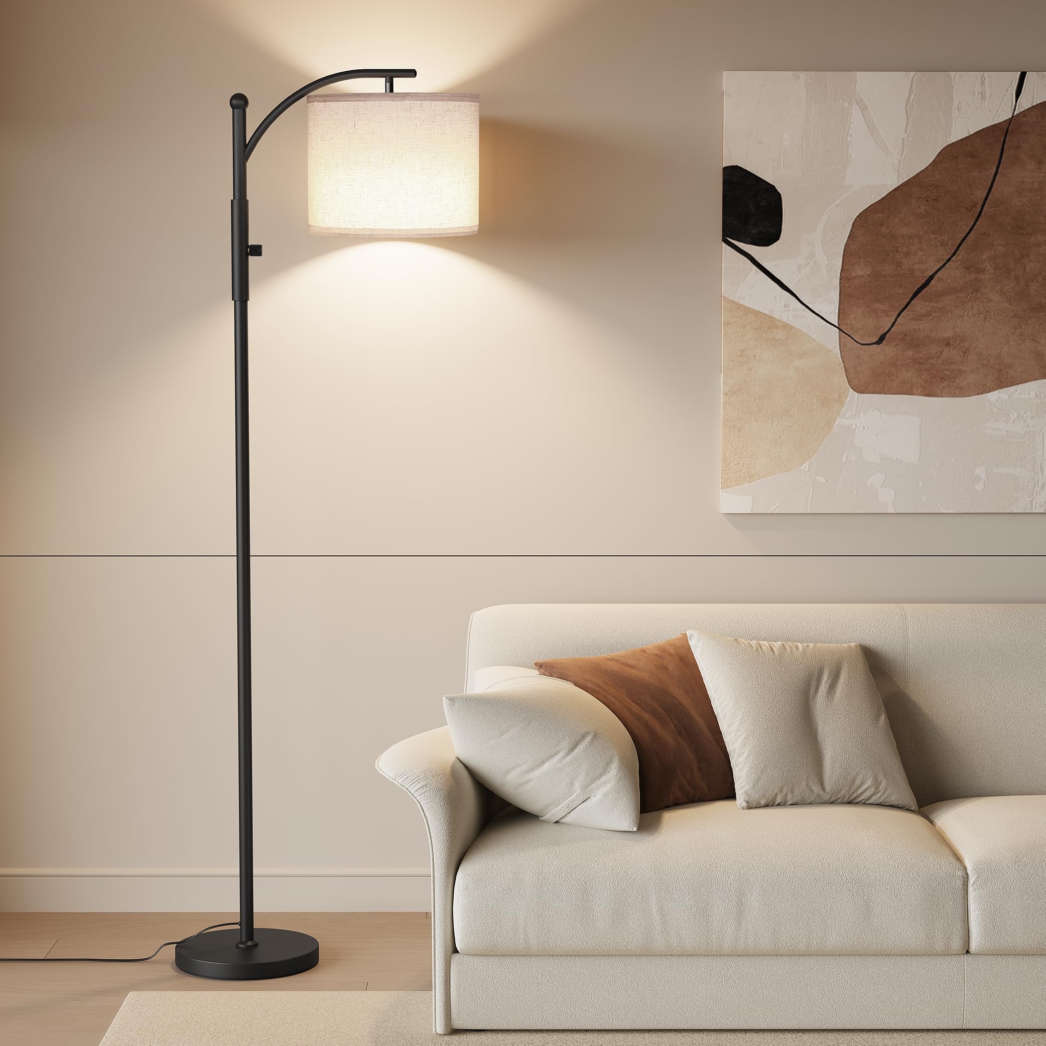 SUNMORY Arc Floor Lamp,Modern Floor Lamp with 3 Color Temperatures Bulb,Metal Standing Lamps with Adjustable Hanging Lampshade,Tall Floor Lamps for Living Room (Black)