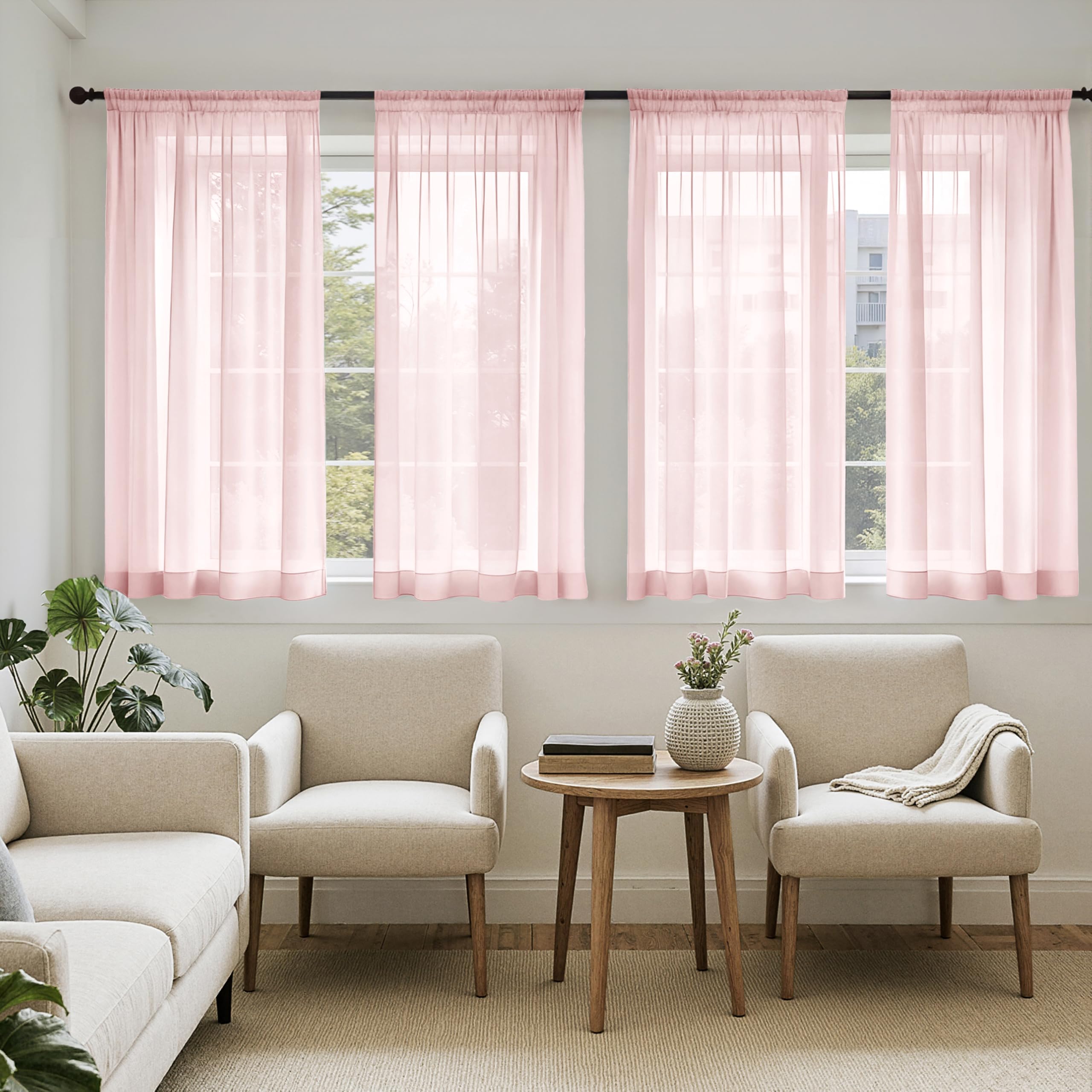 MIULEE White Sheer Curtains 105 Inches Long, 4 Panels Set, Light Filtering Voile Rod Pocket Drapes, Airy Soft Fabric Window Treatments for Living Room and Bedroom, 42 x 105 Inches