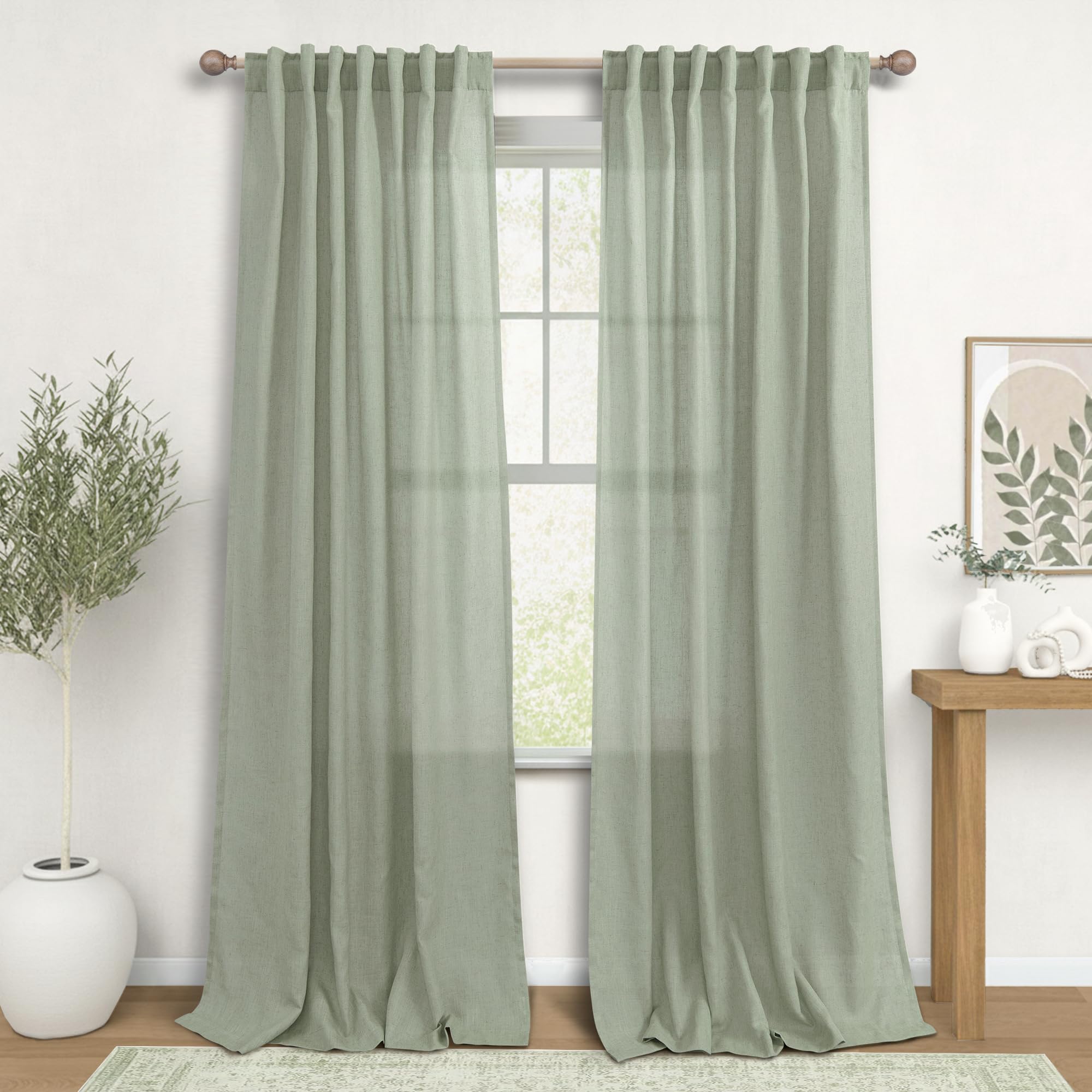 KOUFALL 92 Inch Curtains for Living Room 2 Panels Set,Light Filtering Farmhouse Boho Linen Semi Sheer Curtain Drapes 92 Inches Long for Bedroom,Cream Ivory