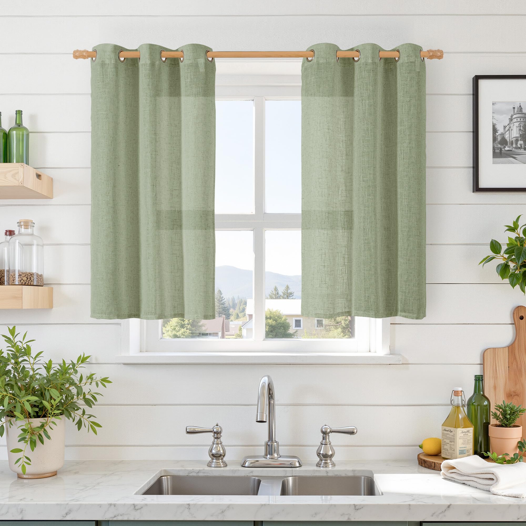 LAMIT Natural Cream Ivory Long Linen Curtains for Living Room, 108 inches Long Bronze Grommet Light Filtering Window Textured Neutral Sheer Drapes for Bedroom Farmhouse, 2 Panels, 52 x 108 Inch