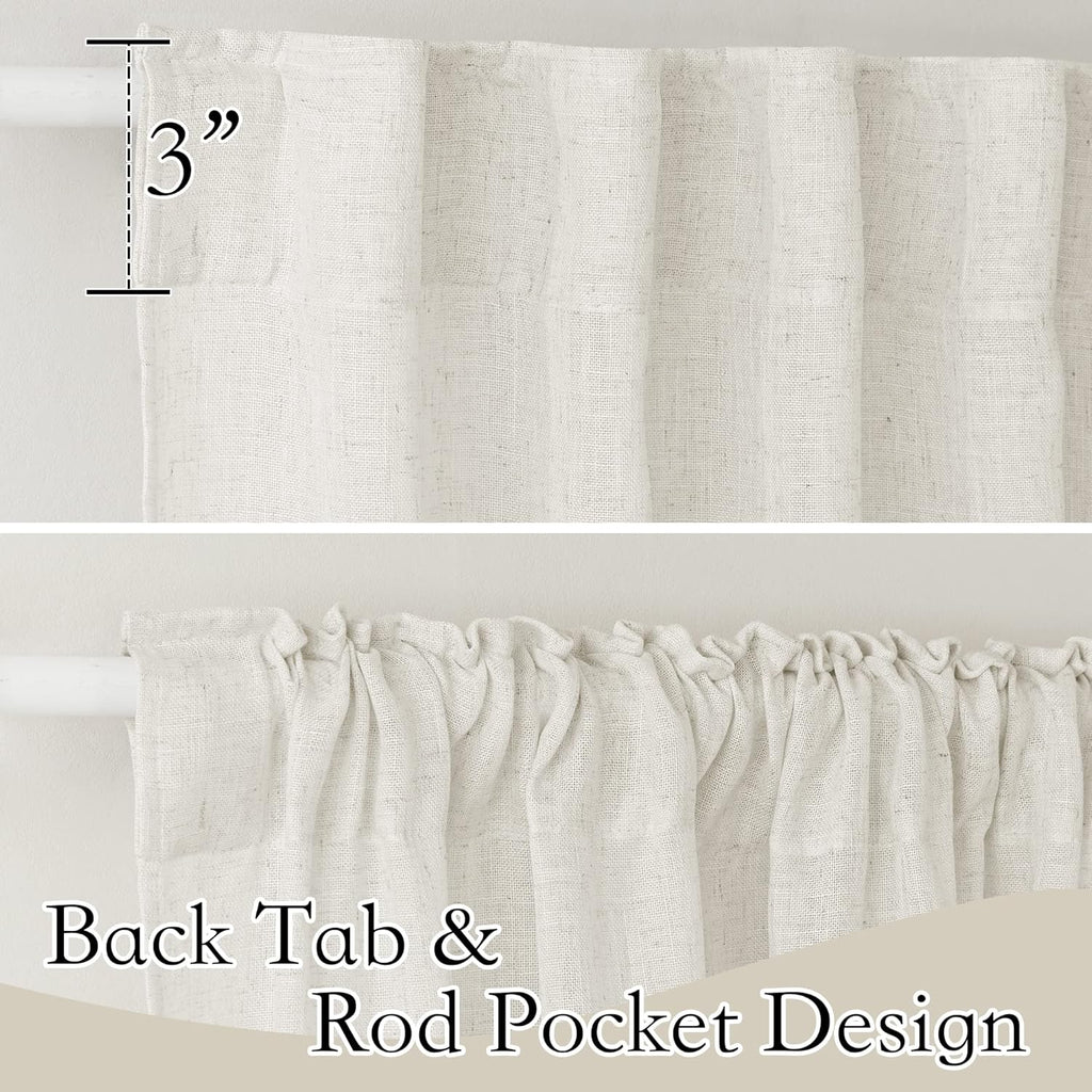 RYB HOME Semi Sheer Curtains 102 inches Long, Back Tab Light Filtration Half Privacy Window Curtains & Drapes for Bedroom Living Room, Linen, W 52 x L 102 inches, 2 Panels Set