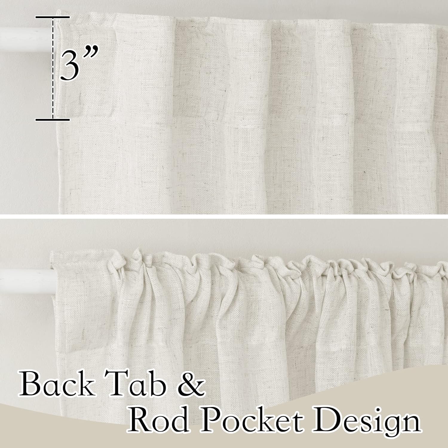 RYB HOME Semi Sheer Curtains 102 inches Long, Back Tab Light Filtration Half Privacy Window Curtains & Drapes for Bedroom Living Room, Linen, W 52 x L 102 inches, 2 Panels Set