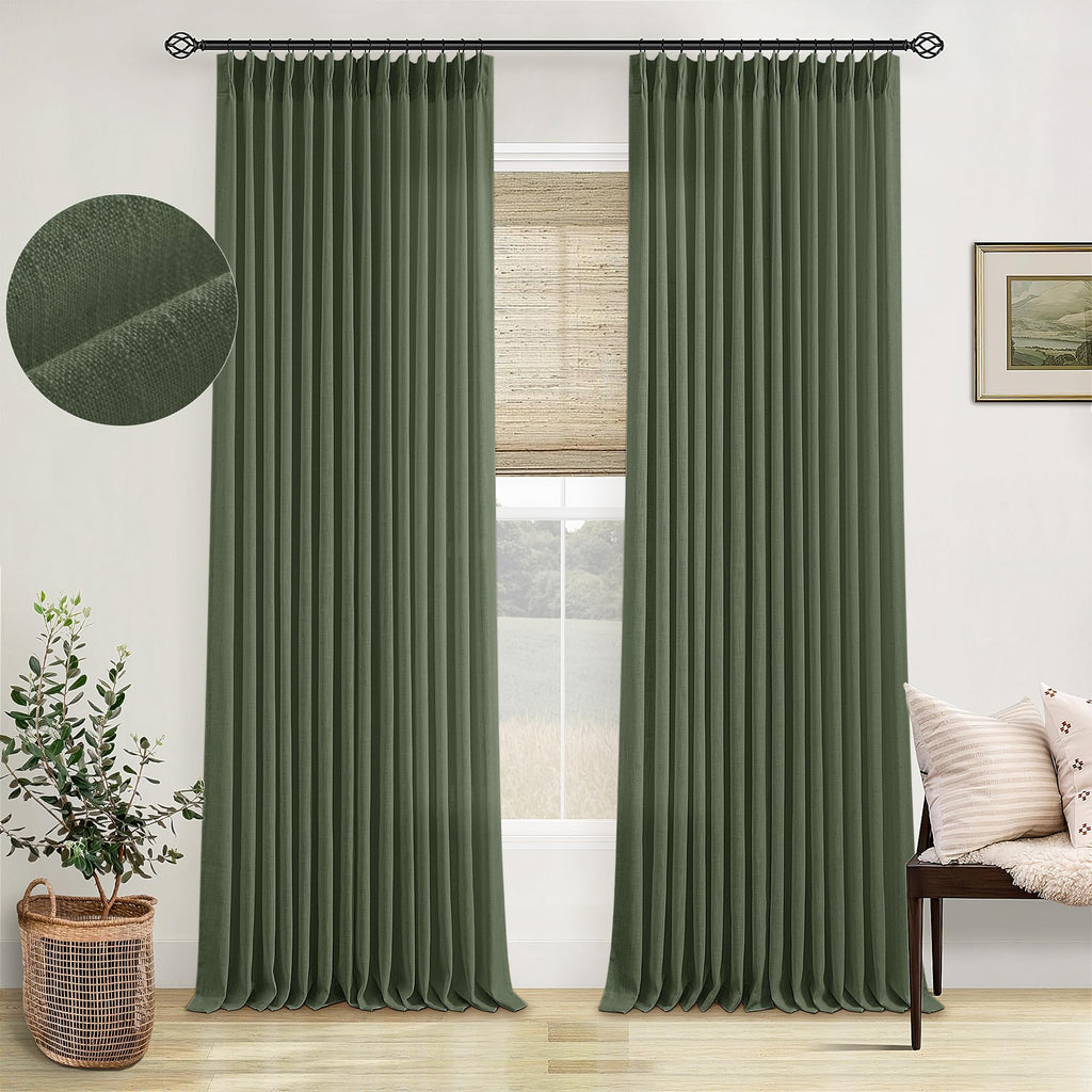 Natural Pinch Pleated Linen Curtains 84 Inch Length 2 Panels for Living Room Bedroom Textured Cream Ivory Birch Semi Sheer Boho Neutral Back Tab Pinch Pleat Hooks Rings Window Curtain 84 Inches Long