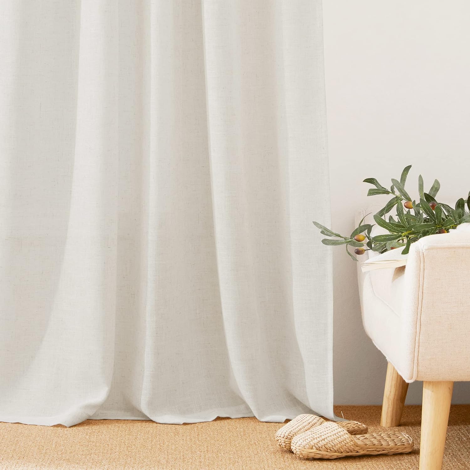 RYB HOME Semi Sheer Curtains 102 inches Long, Back Tab Light Filtration Half Privacy Window Curtains & Drapes for Bedroom Living Room, Linen, W 52 x L 102 inches, 2 Panels Set