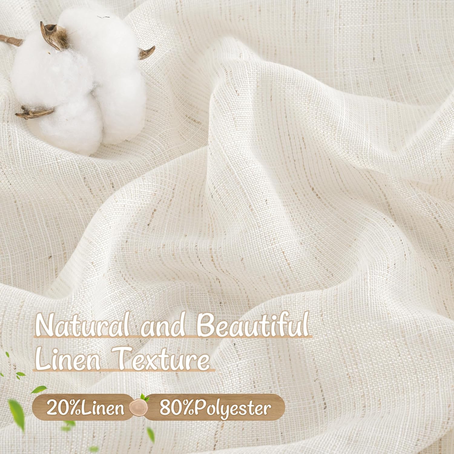 LAMIT Natural Linen Sheer Curtains 90 Inches Long 2 Panels, Long Light Filtering Window Treatments Back Tab and Rod Pocket Farmhouse Boho Panels for Living Room/Bedroom/Dining Room, 52 x 90 Inch