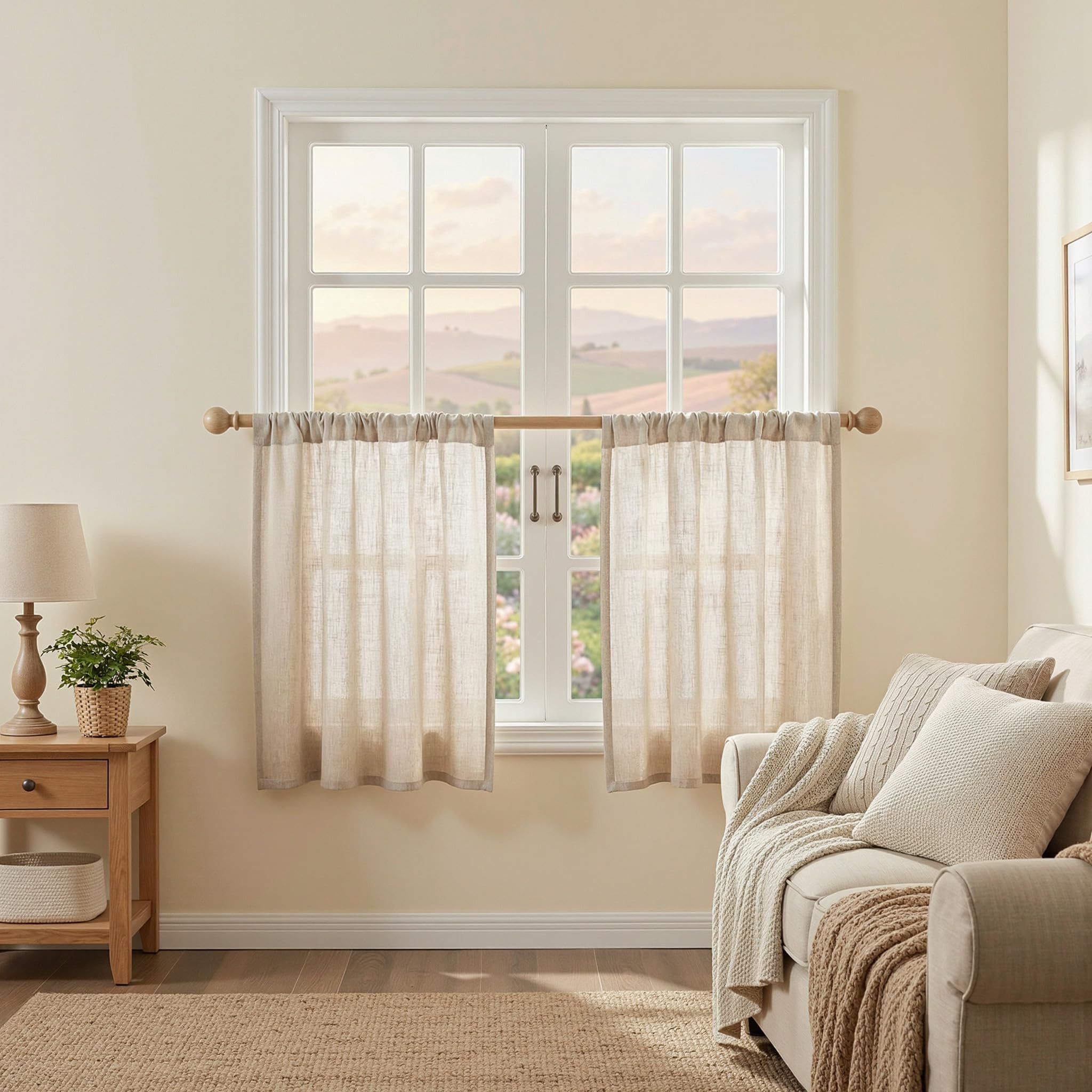MYSKY HOME Country Curtains for Sliding Glass Door, Back Tab Semi Sheer Curtain Panels Extra Long Floor Length Drapes Linen Texture Soft Touch, 50x108 Inch, Linen, Set of 2
