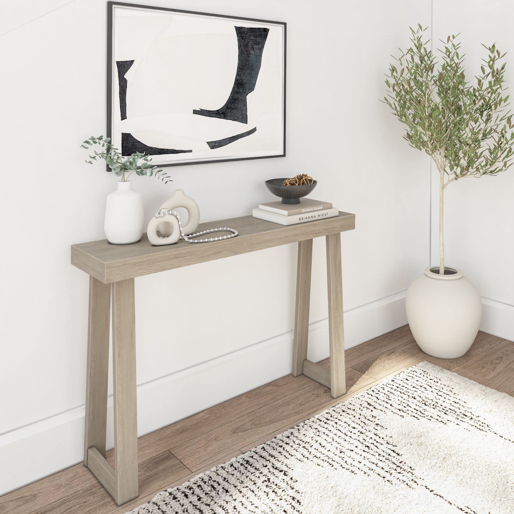 Plank+Beam Solid Wood Console Table, 46 Inch, Sofa Table, Narrow Entryway Table for Hallway, Behind The Couch, Living Room, Foyer, Easy Assembly, Black