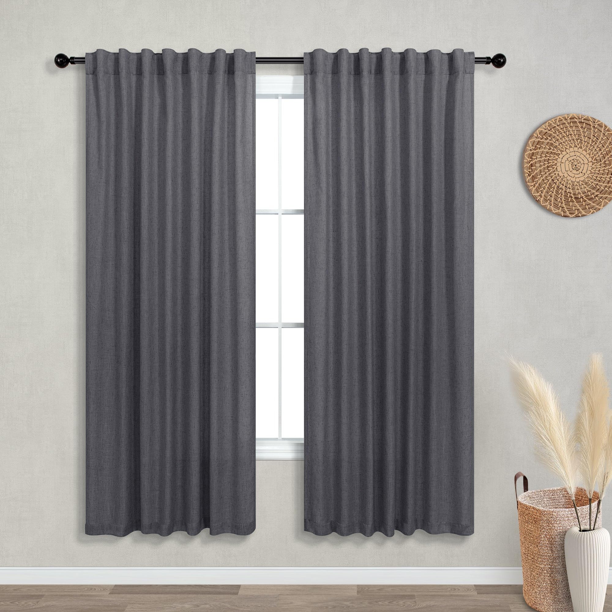 KOUFALL 92 Inch Curtains for Living Room 2 Panels Set,Light Filtering Farmhouse Boho Linen Semi Sheer Curtain Drapes 92 Inches Long for Bedroom,Cream Ivory