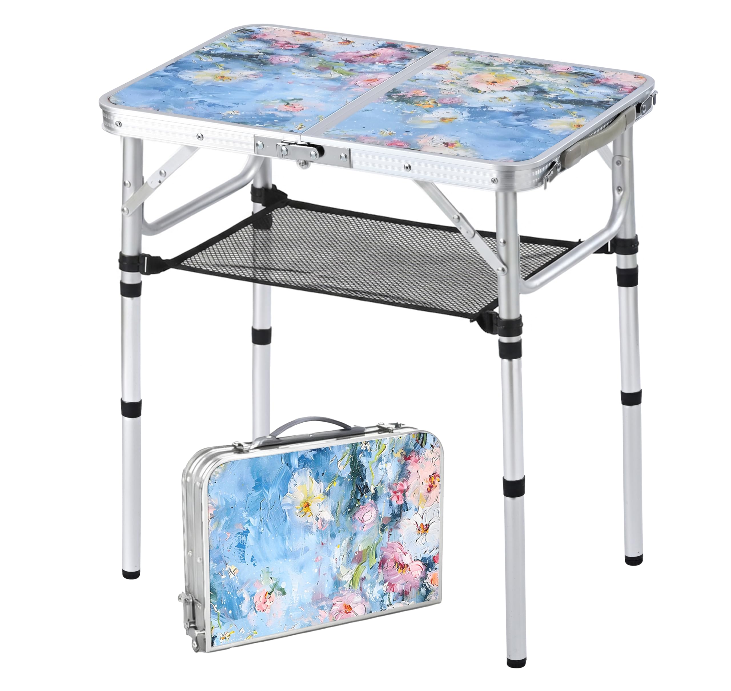 Outdoor Side Table, Portable 3 Adjustable Height Small Outdoor Folding Table, Aluminum Foldable Patio Side Tables for Outside Indoor, Plant Stand Coffee End Table for Pool, Porch,Garden, Balcony