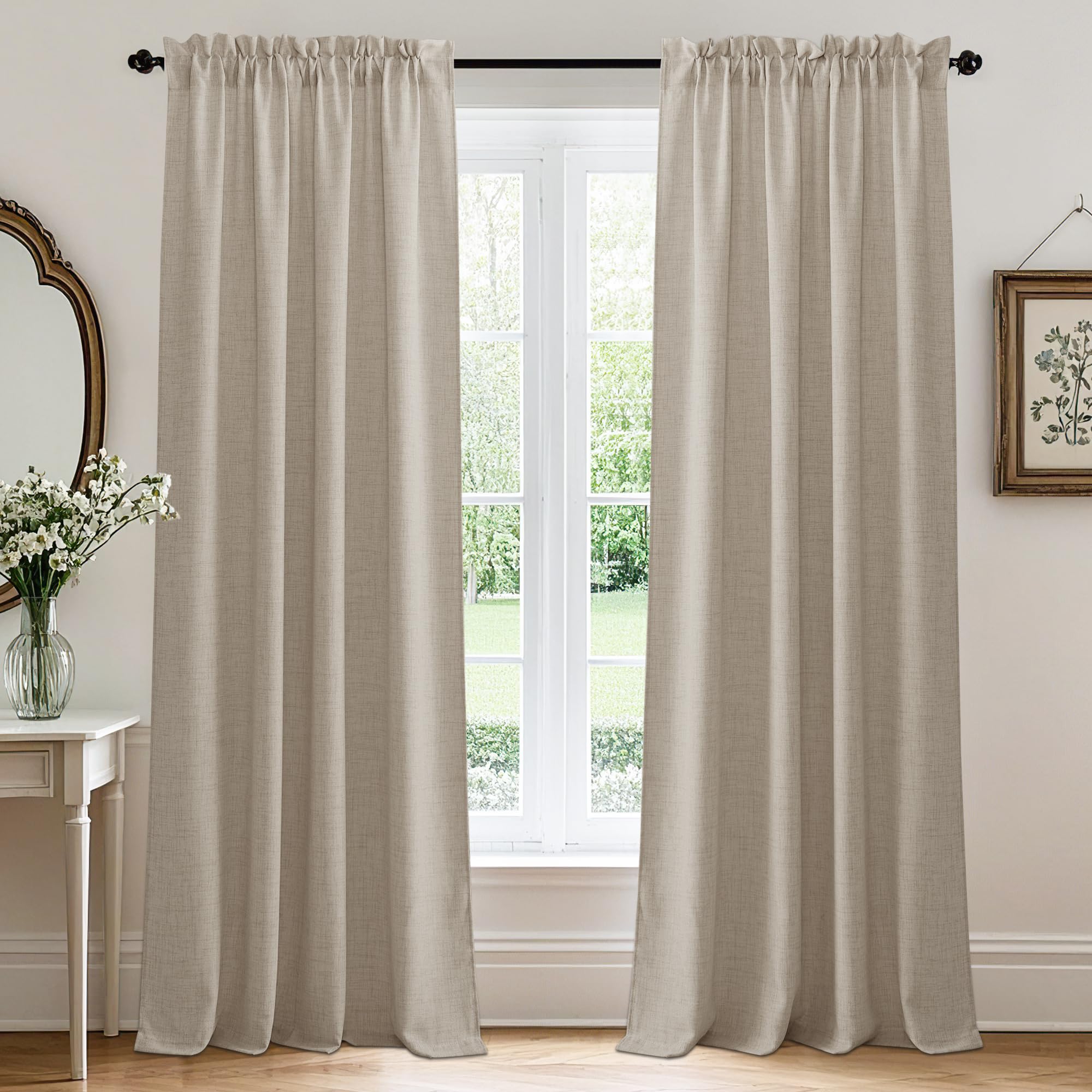 RYB HOME Semi Sheer Curtains 102 inches Long, Back Tab Light Filtration Half Privacy Window Curtains & Drapes for Bedroom Living Room, Linen, W 52 x L 102 inches, 2 Panels Set