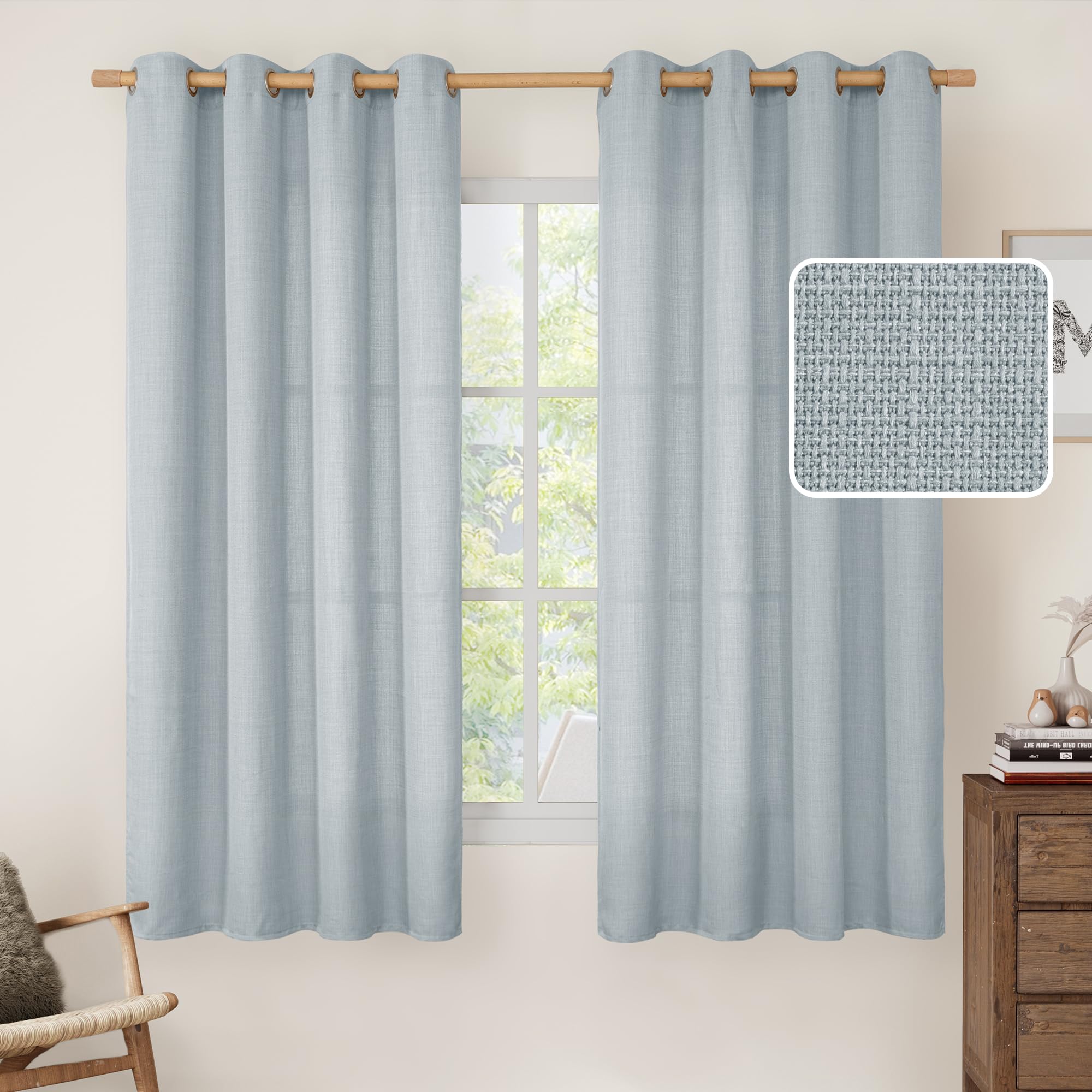LAMIT Natural Cream Ivory Long Linen Curtains for Living Room, 108 inches Long Bronze Grommet Light Filtering Window Textured Neutral Sheer Drapes for Bedroom Farmhouse, 2 Panels, 52 x 108 Inch