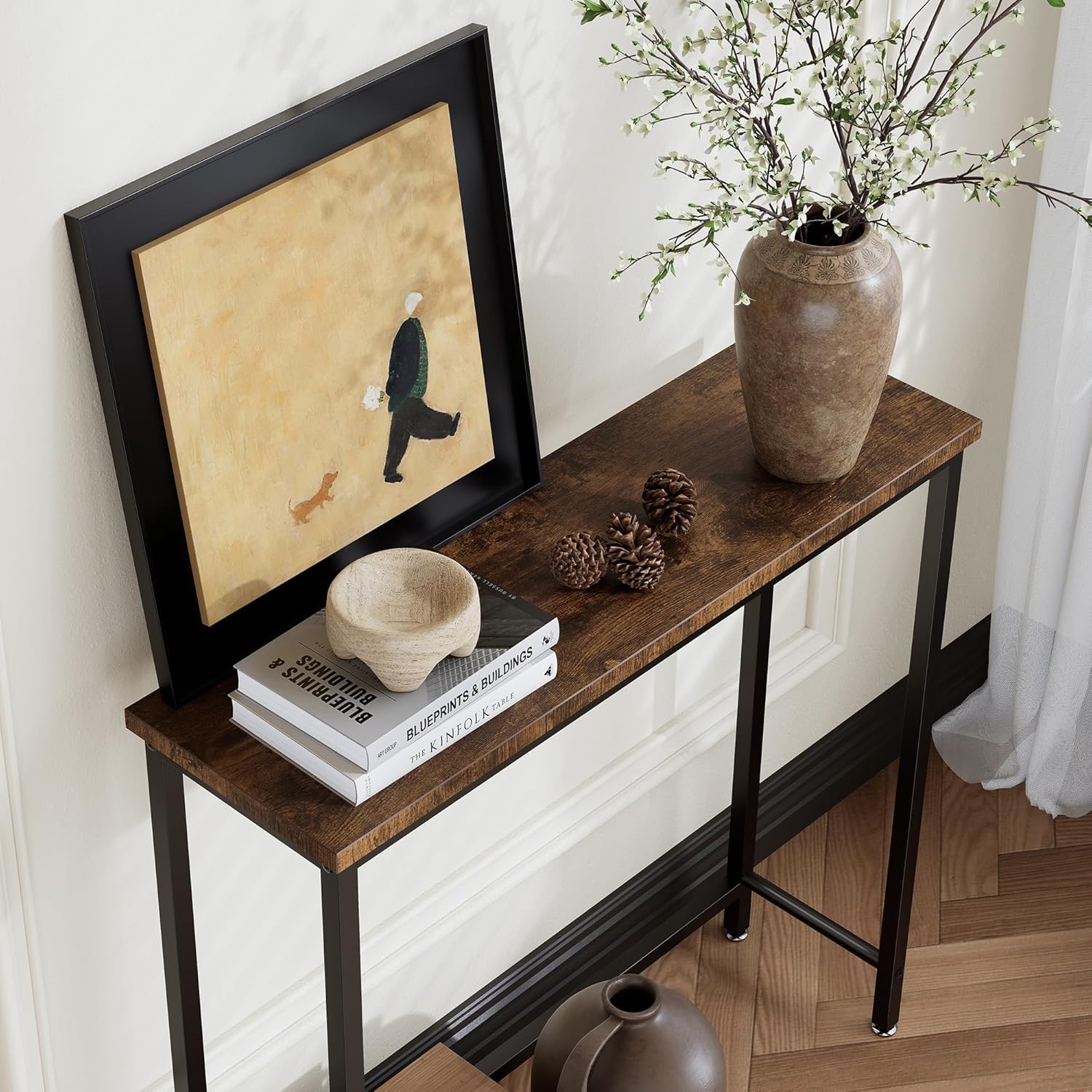 Narrow Entryway Console Table & Sofa Side Table - Industrial Hallway Table for Small Spaces, Behind Couch Table, Multi-Functional Living Room Bedroom Office,Brown, 29.5" x 9.4" x 29.5"
