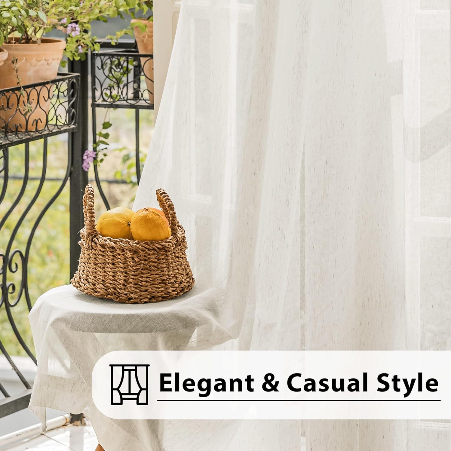 FMFUNCTEX Linen Sheer Curtains for Living Room, Beige Curtains 96 inches Long for Bedroom, Natural Flax Blend Window Draperies for Farmhouse Curtain, Rod Pocket 2 Panels