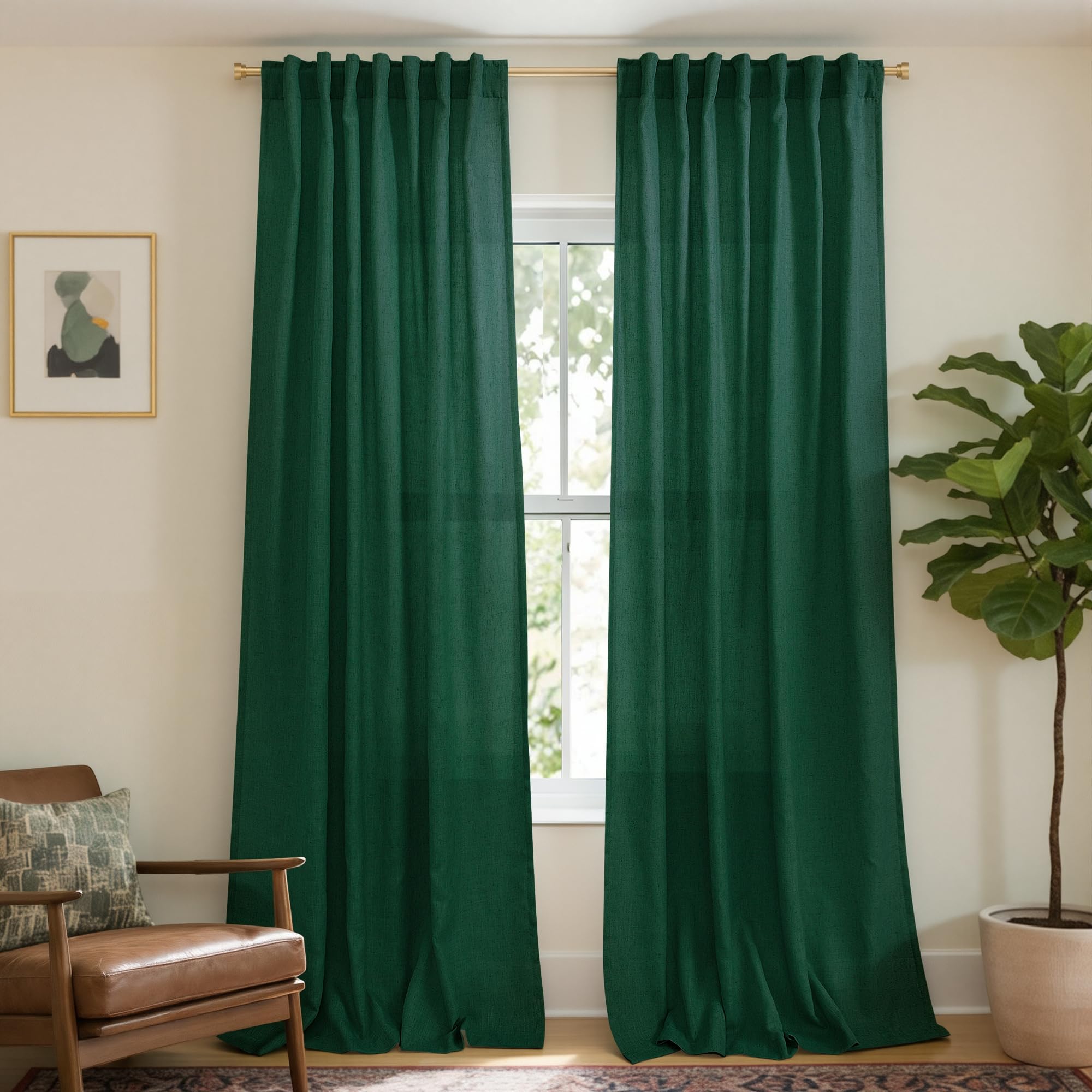 KOUFALL 92 Inch Curtains for Living Room 2 Panels Set,Light Filtering Farmhouse Boho Linen Semi Sheer Curtain Drapes 92 Inches Long for Bedroom,Cream Ivory