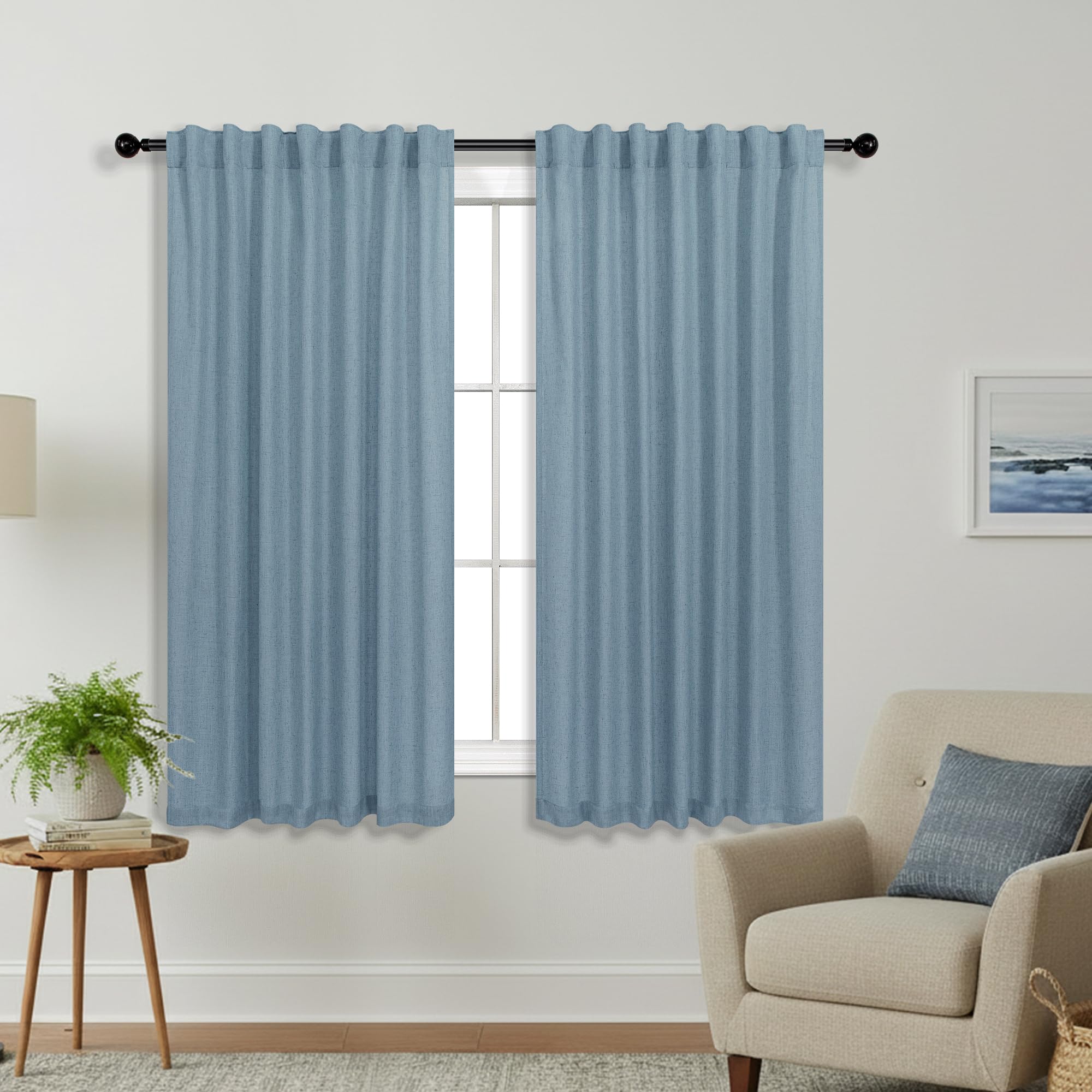 KOUFALL 92 Inch Curtains for Living Room 2 Panels Set,Light Filtering Farmhouse Boho Linen Semi Sheer Curtain Drapes 92 Inches Long for Bedroom,Cream Ivory