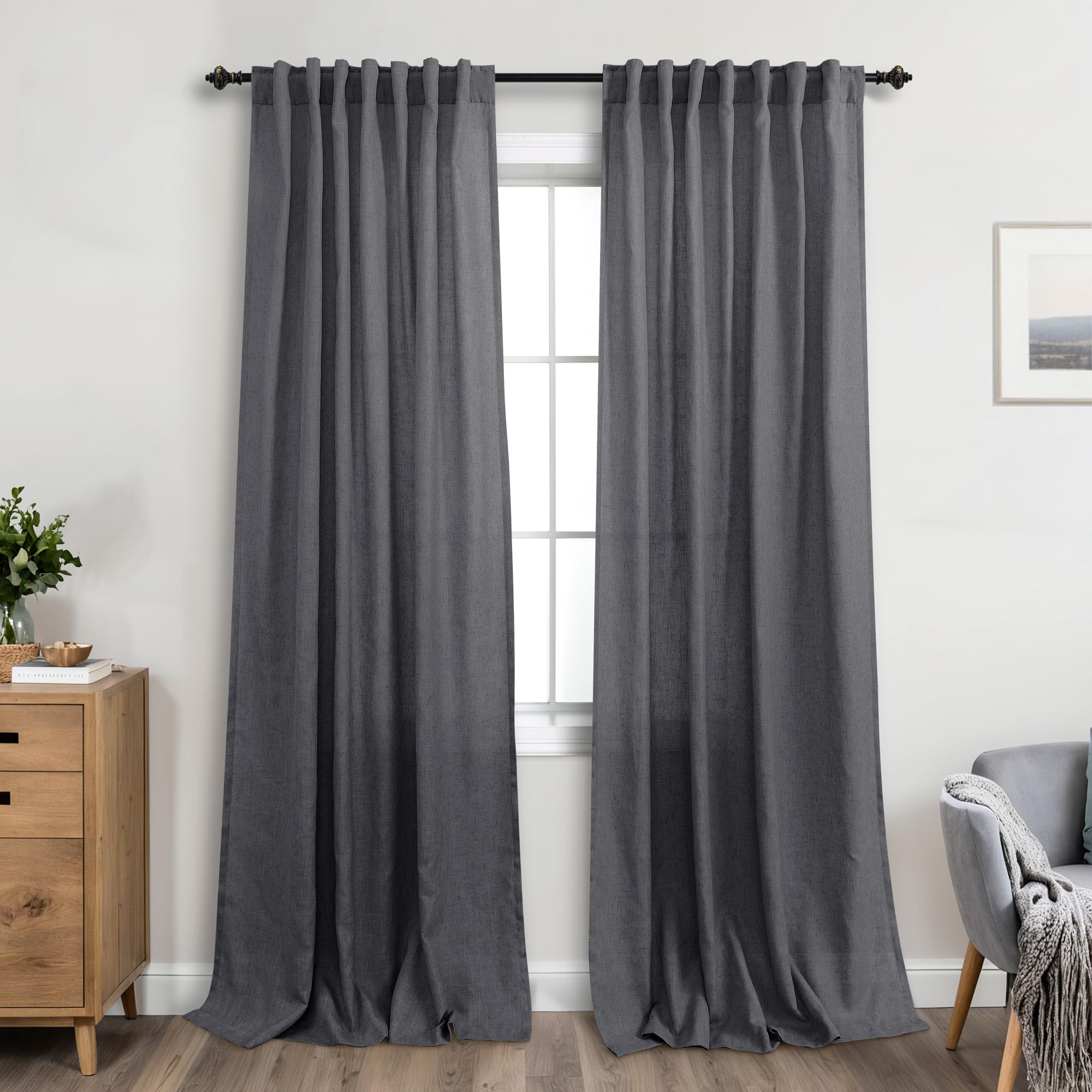 KOUFALL 92 Inch Curtains for Living Room 2 Panels Set,Light Filtering Farmhouse Boho Linen Semi Sheer Curtain Drapes 92 Inches Long for Bedroom,Cream Ivory