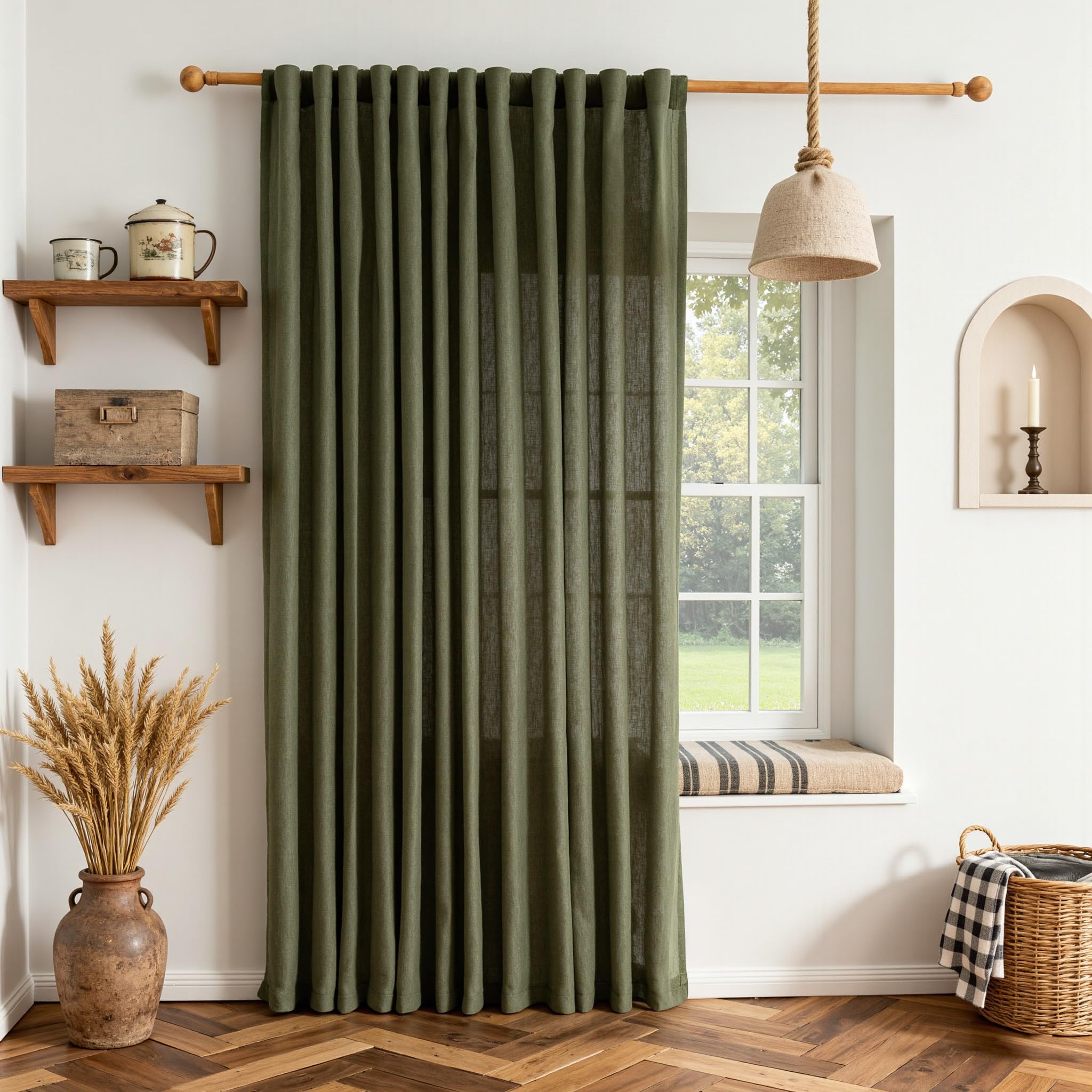 MYSKY HOME Country Curtains for Sliding Glass Door, Back Tab Semi Sheer Curtain Panels Extra Long Floor Length Drapes Linen Texture Soft Touch, 50x108 Inch, Linen, Set of 2
