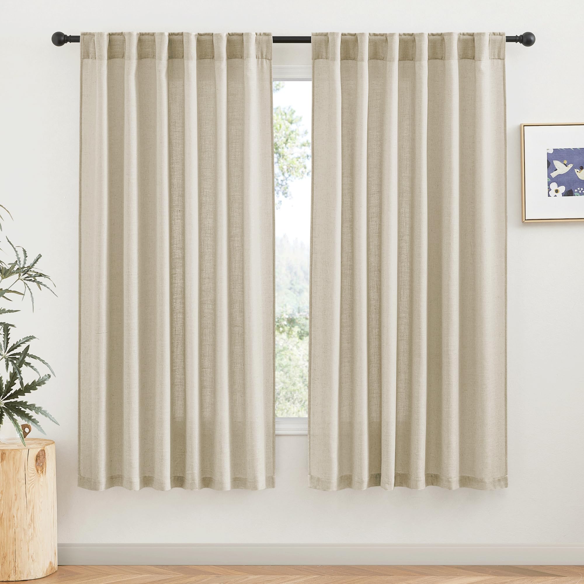 RYB HOME Semi Sheer Curtains 102 inches Long, Back Tab Light Filtration Half Privacy Window Curtains & Drapes for Bedroom Living Room, Linen, W 52 x L 102 inches, 2 Panels Set