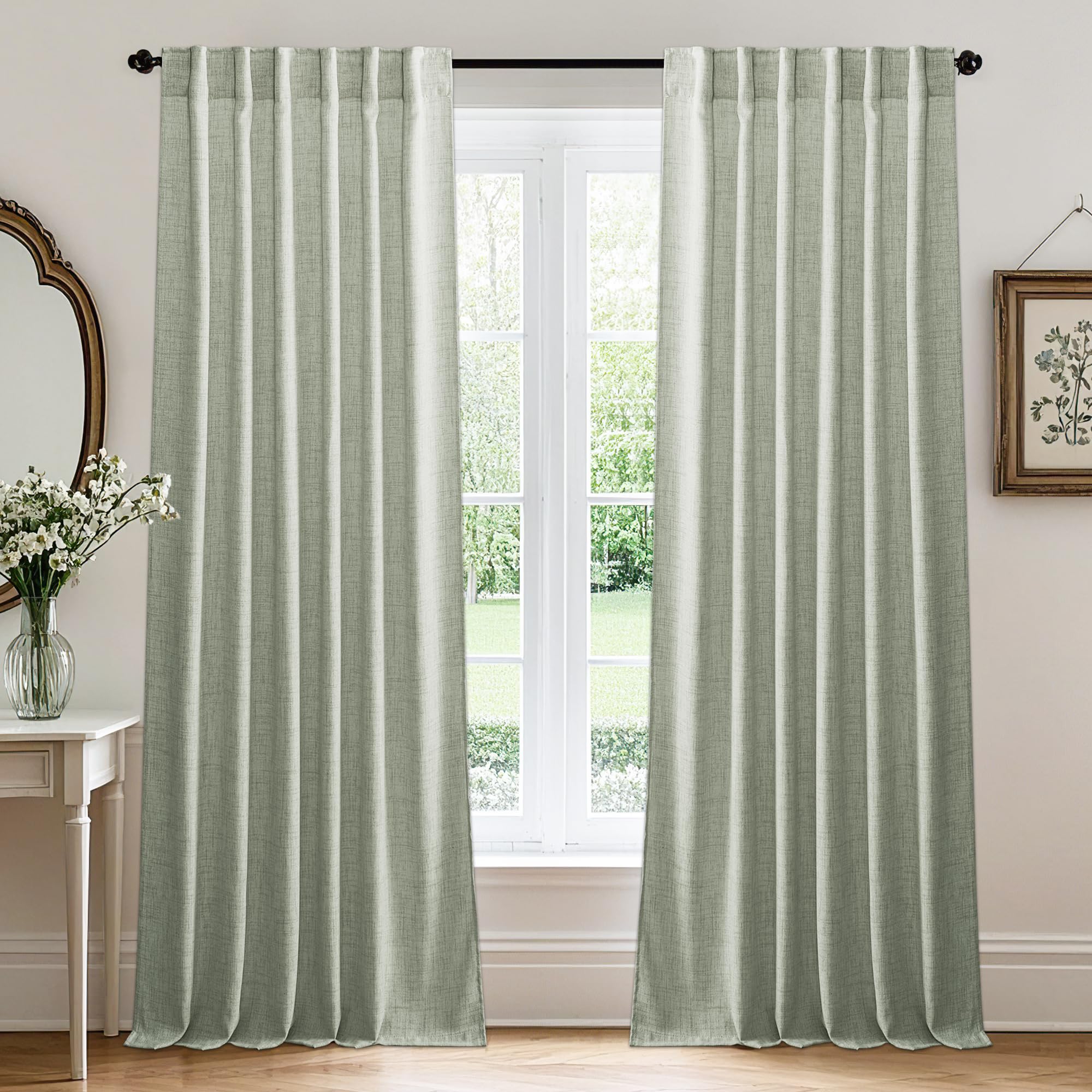 RYB HOME Semi Sheer Curtains 102 inches Long, Back Tab Light Filtration Half Privacy Window Curtains & Drapes for Bedroom Living Room, Linen, W 52 x L 102 inches, 2 Panels Set