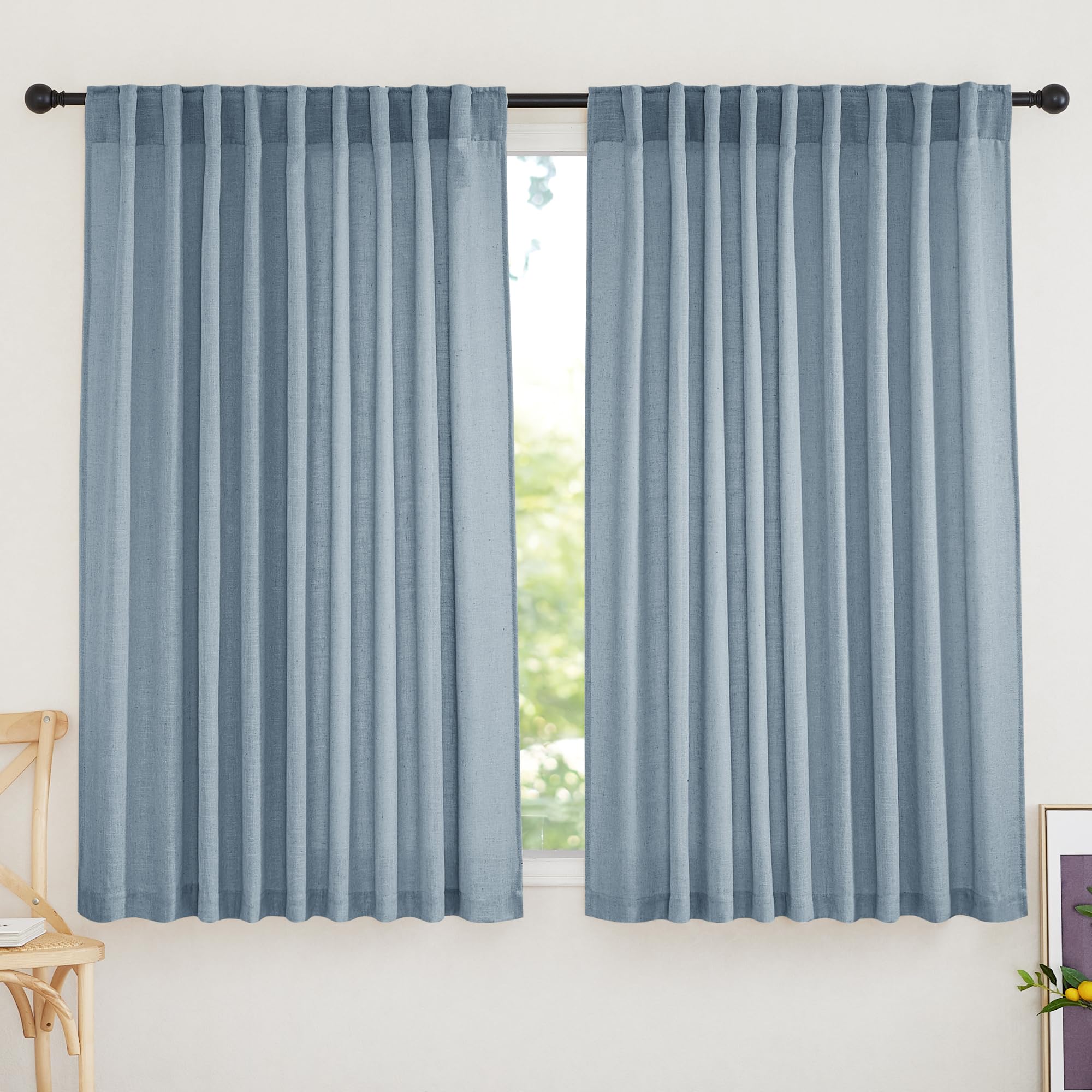 RYB HOME Semi Sheer Curtains 102 inches Long, Back Tab Light Filtration Half Privacy Window Curtains & Drapes for Bedroom Living Room, Linen, W 52 x L 102 inches, 2 Panels Set