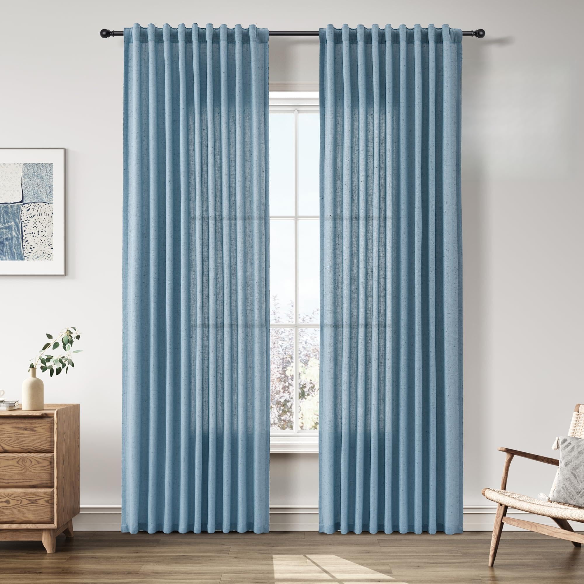Nanspring Linen Curtains 80 Inches Long for Living Room Semi Sheer Light Filtering Curtain Back Tab Neutral Boho Modern Farmhouse Window Drapes for Bedroom 52x80 2 Panels Cream Ivory Beige Natural