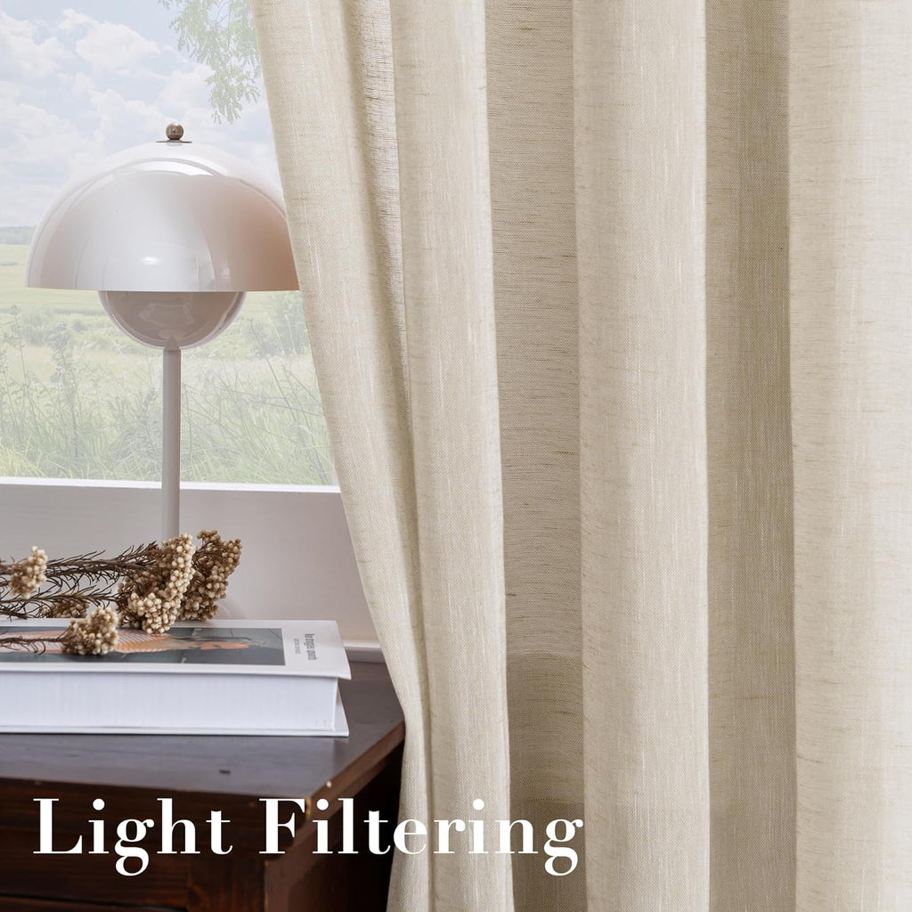 H.VERSAILTEX Linen Curtains Natural Linen Semi-Sheer Curtains 2 Panels Nickel Grommet Privacy Added Premium Soft Rich Material Drapes for Bedroom/Livingroom - 52x108 - Inch - Linen