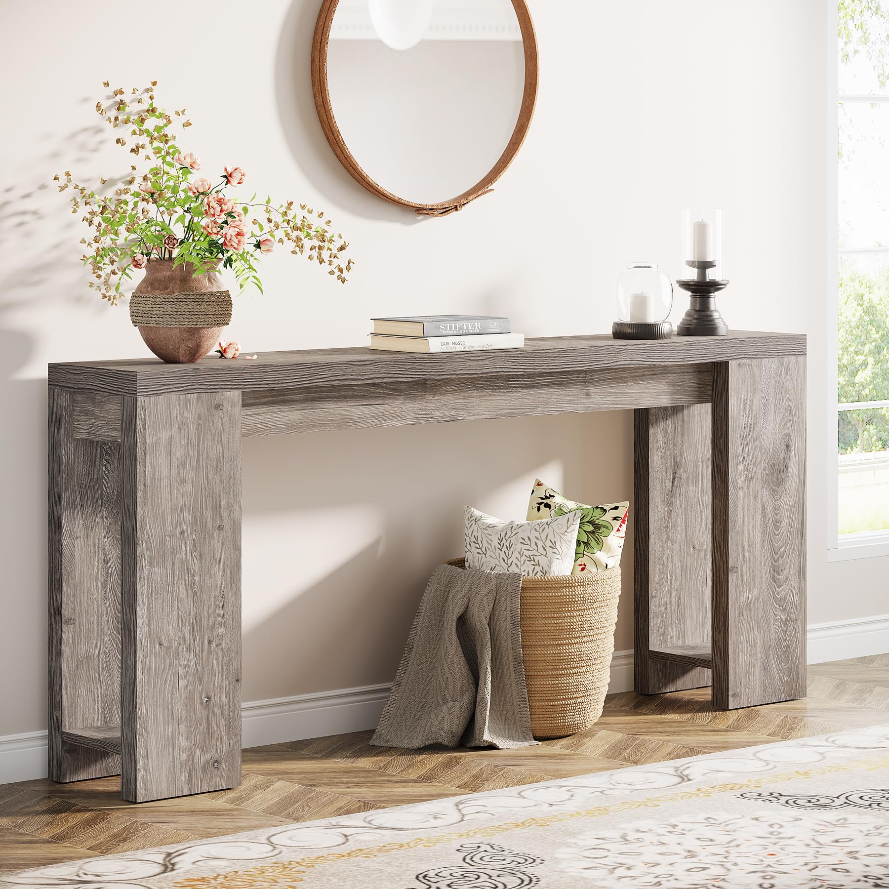 Tribesigns 70.9-Inch Extra Long Console Table, Farmhouse Wood Sofa Table Behind Couch, Narrow Entryway Accent Table for Living Room, Hallway, Entrance, Foyer, Light Oak Brown