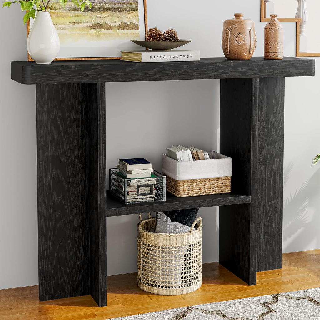 senlin Sofa Table, 47 Inch Console Table, Narrow Entryway Table for Hallway, Behind The Couch, Living Room, Foyer, Easy Assembly(Black)