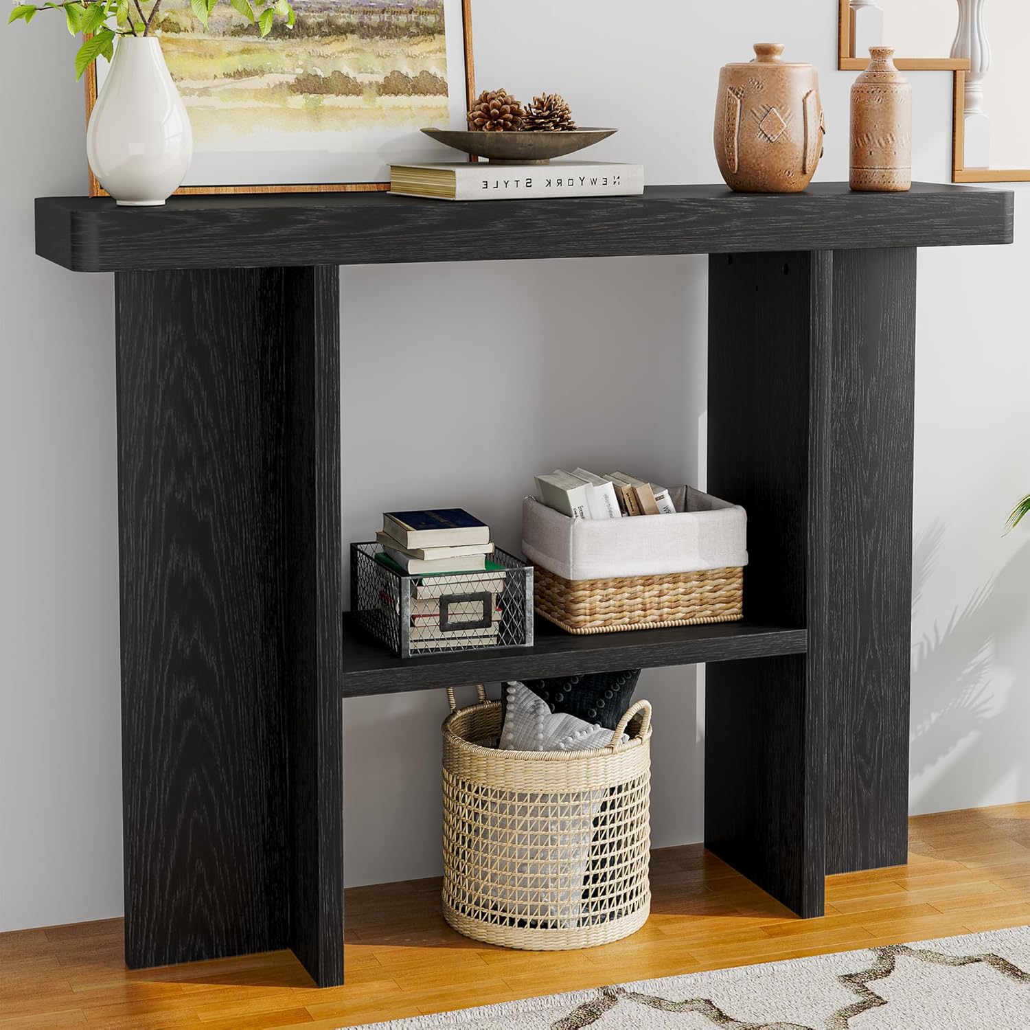 senlin Sofa Table, 47 Inch Console Table, Narrow Entryway Table for Hallway, Behind The Couch, Living Room, Foyer, Easy Assembly(Black)