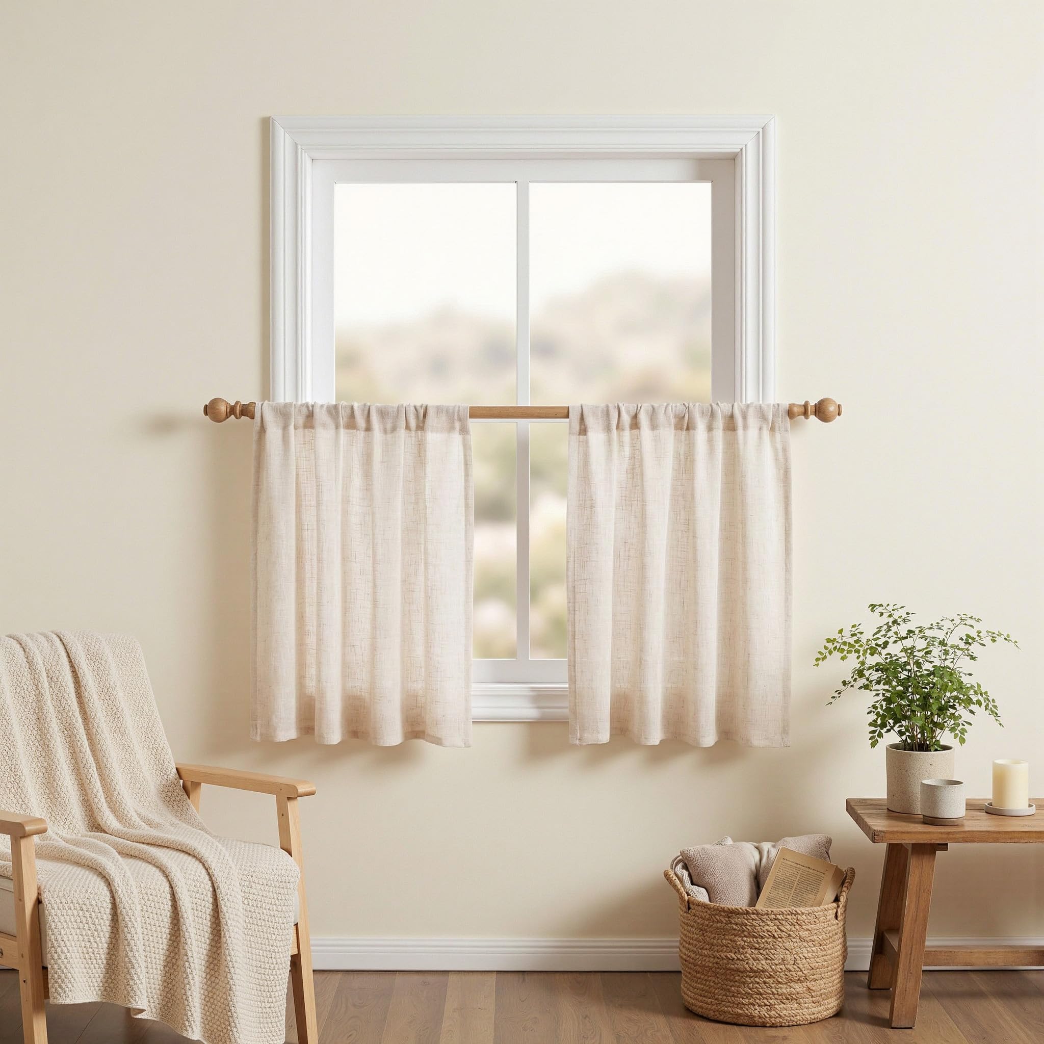 MYSKY HOME Country Curtains for Sliding Glass Door, Back Tab Semi Sheer Curtain Panels Extra Long Floor Length Drapes Linen Texture Soft Touch, 50x108 Inch, Linen, Set of 2